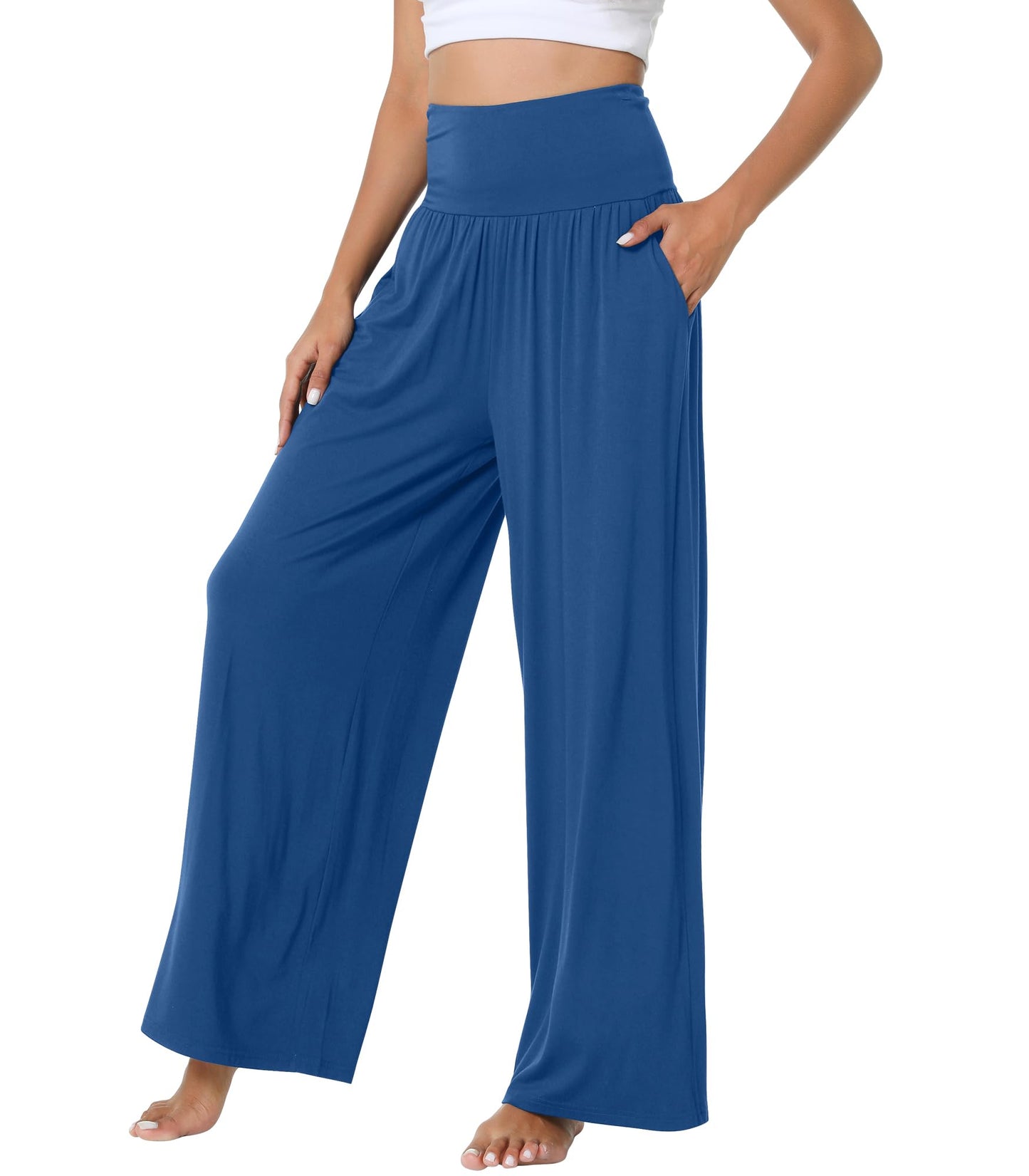 WiWi Womens Bamboo Palazzo Bottoms with Pockets