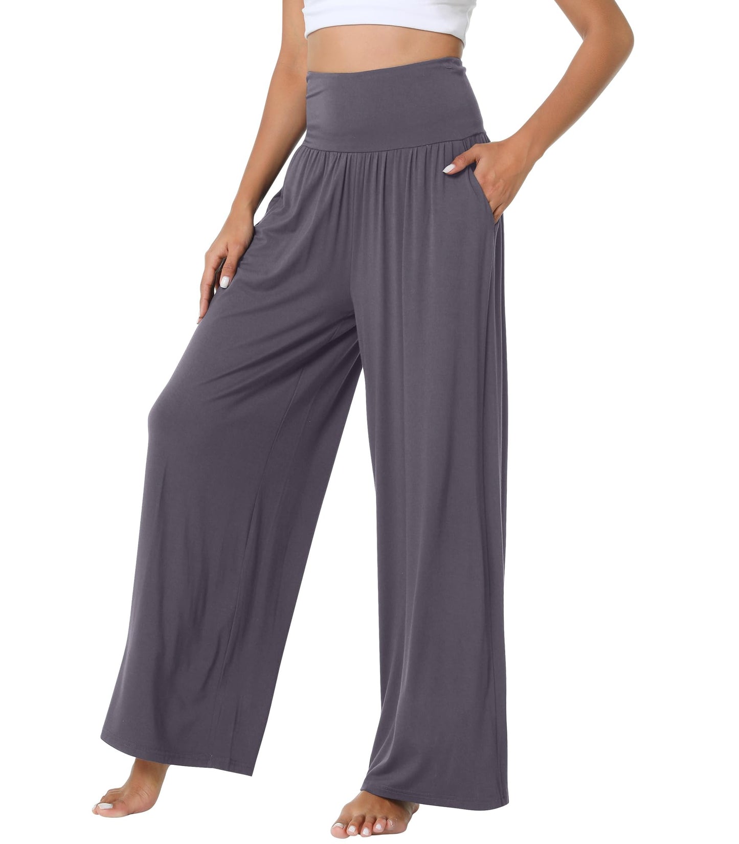 WiWi Womens Bamboo Palazzo Bottoms with Pockets