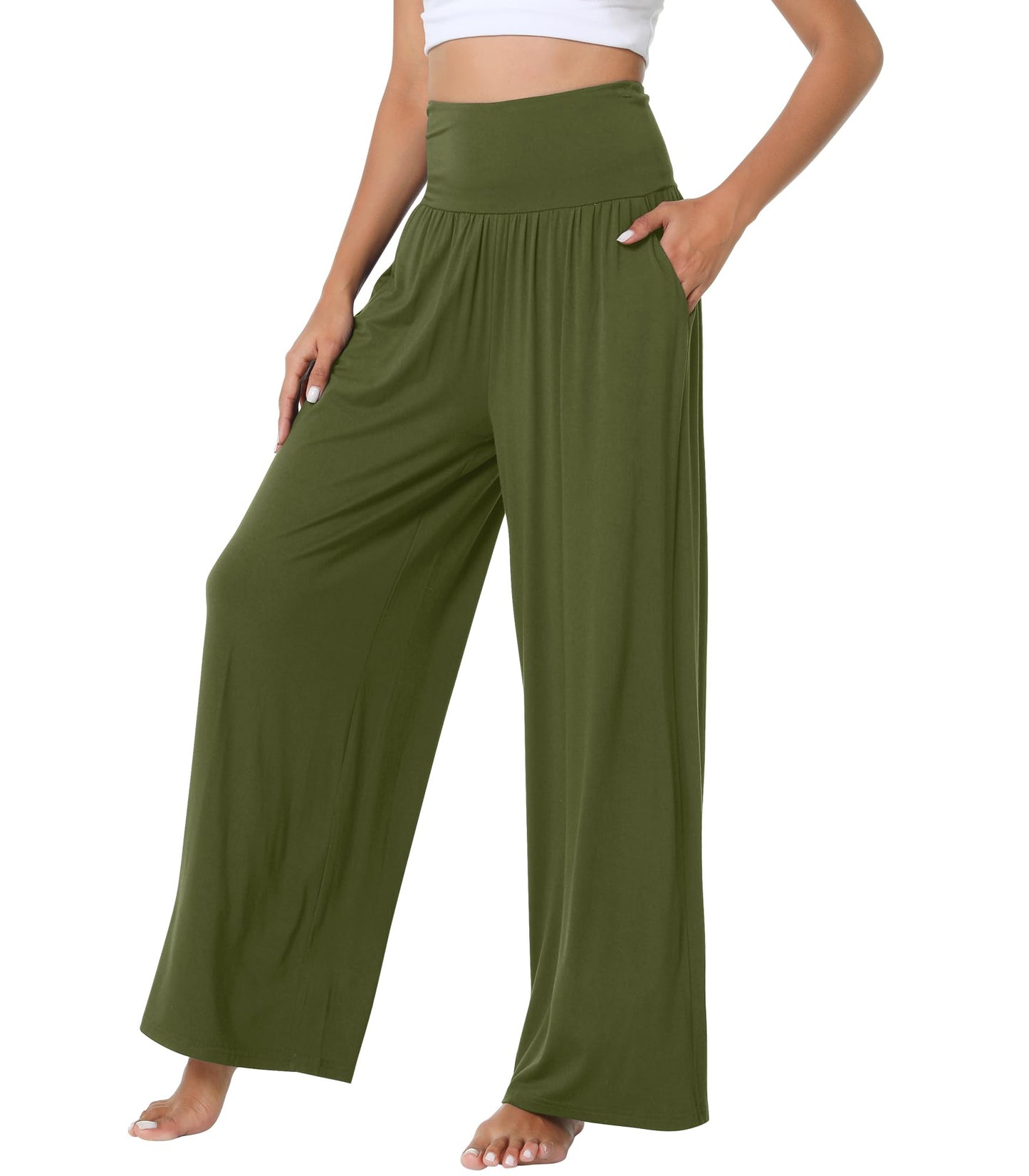 WiWi Womens Bamboo Palazzo Bottoms with Pockets