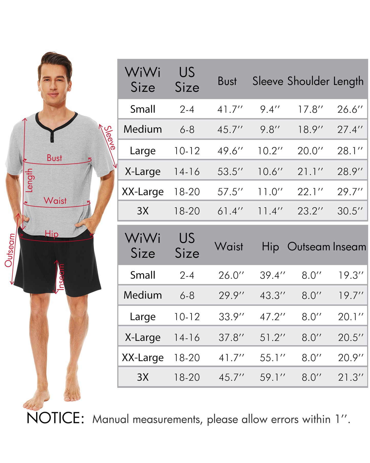 WiWi Men's Bamboo Pajama Sets Short Sleeve Tops and Shorts