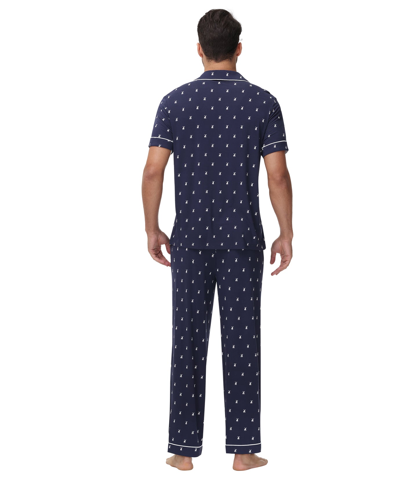 WiWi Men's Pajama Set Button Down Classic Notch Collar Loungewear