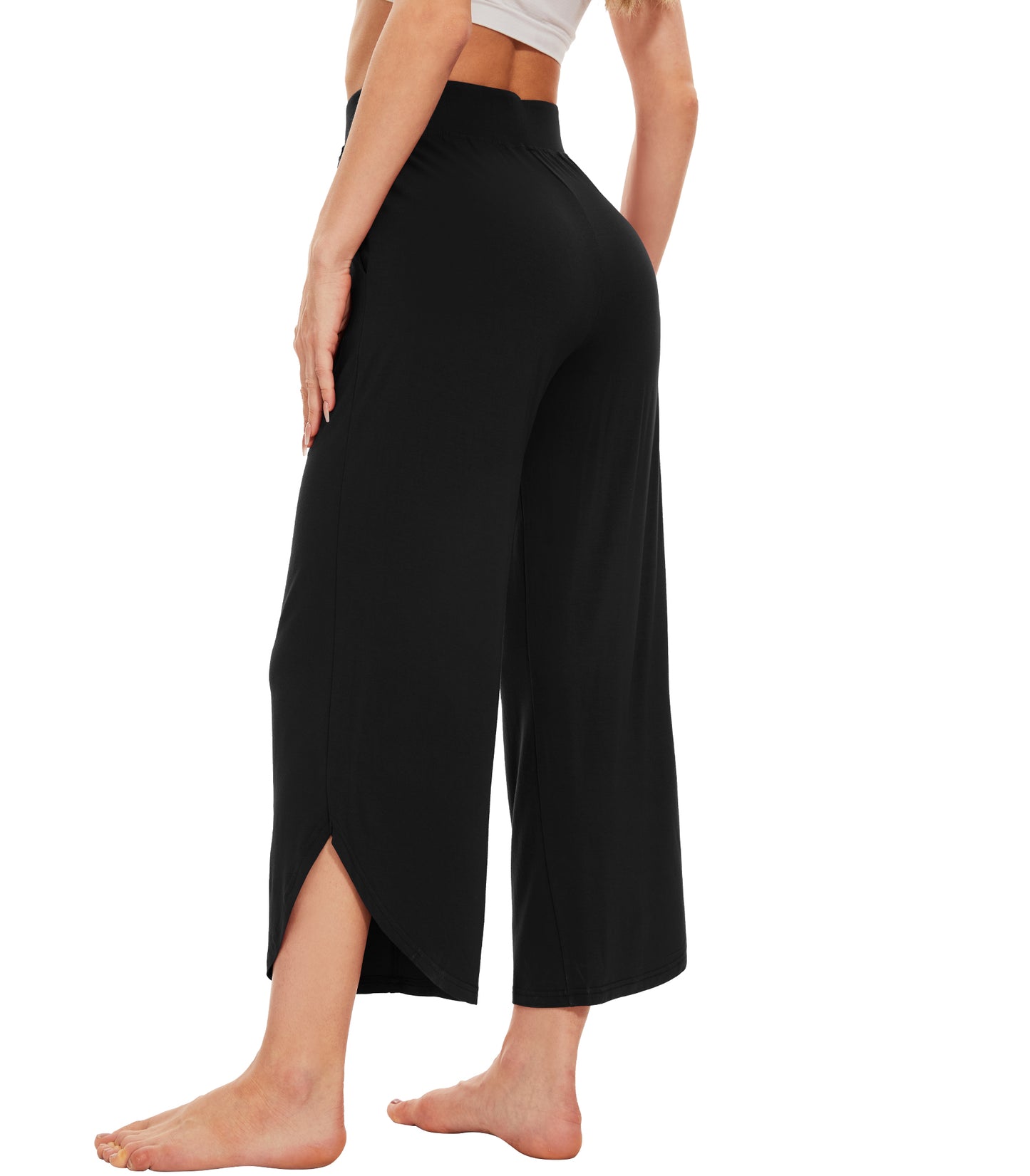 WiWi Women's Bamboo Viscose Wide Leg Capri Pajama Bottoms
