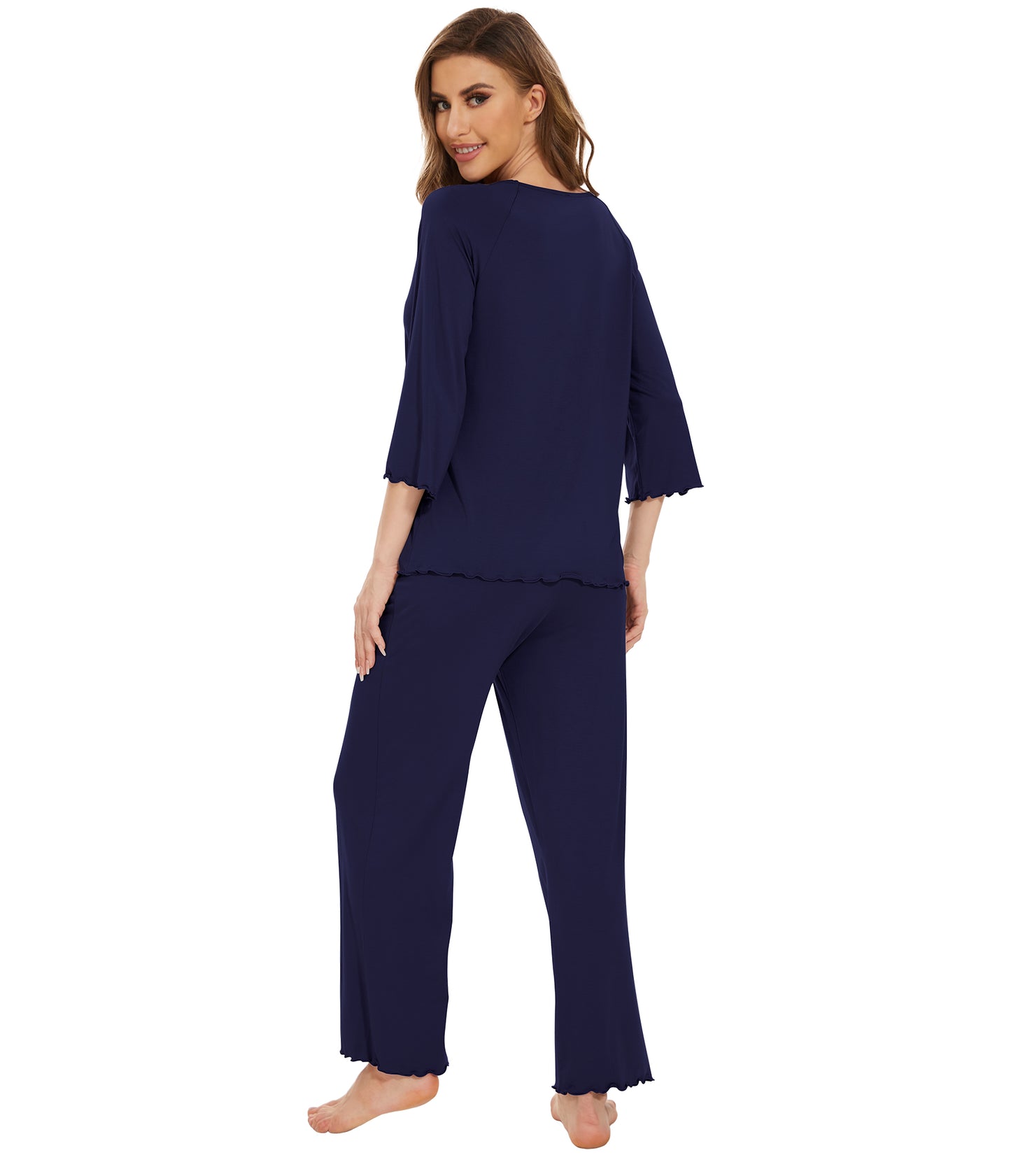 WiWi Bamboo Pajamas for Women Soft 3/4 Sleeve Sleepwear Casual Pj Set