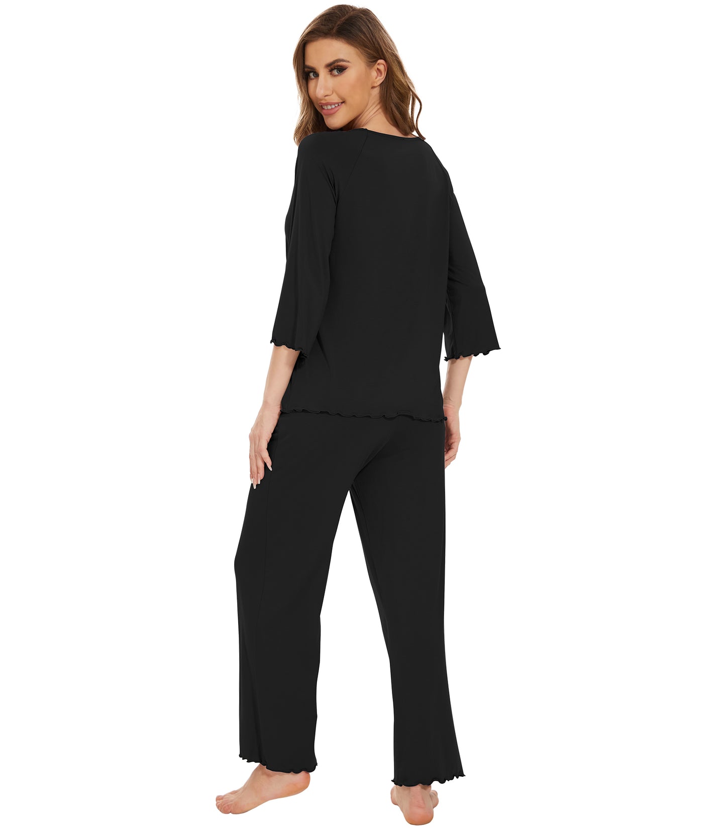 WiWi Bamboo Pajamas for Women Soft 3/4 Sleeve Sleepwear Casual Pj Set