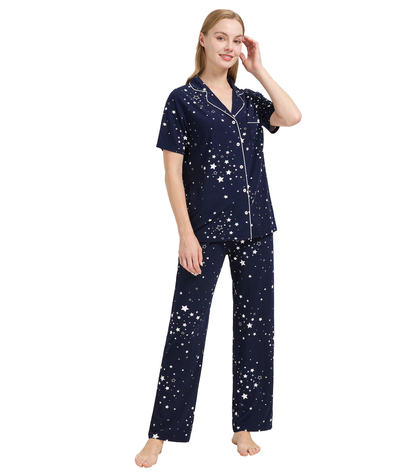 WiWi Womens Pajamas Set Soft Button Down Sleepwear