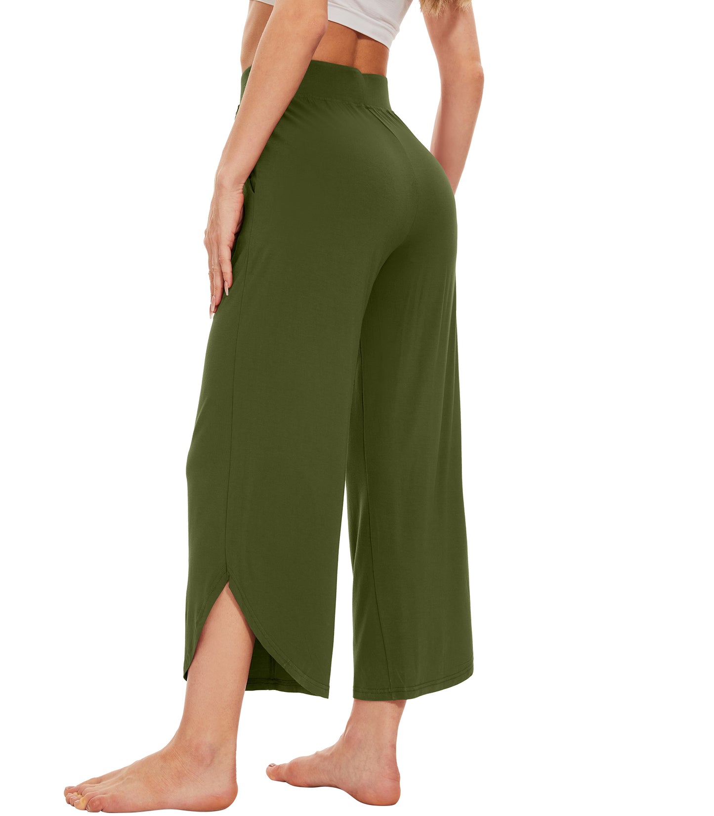 WiWi Women's Bamboo Viscose Wide Leg Capri Pajama Bottoms