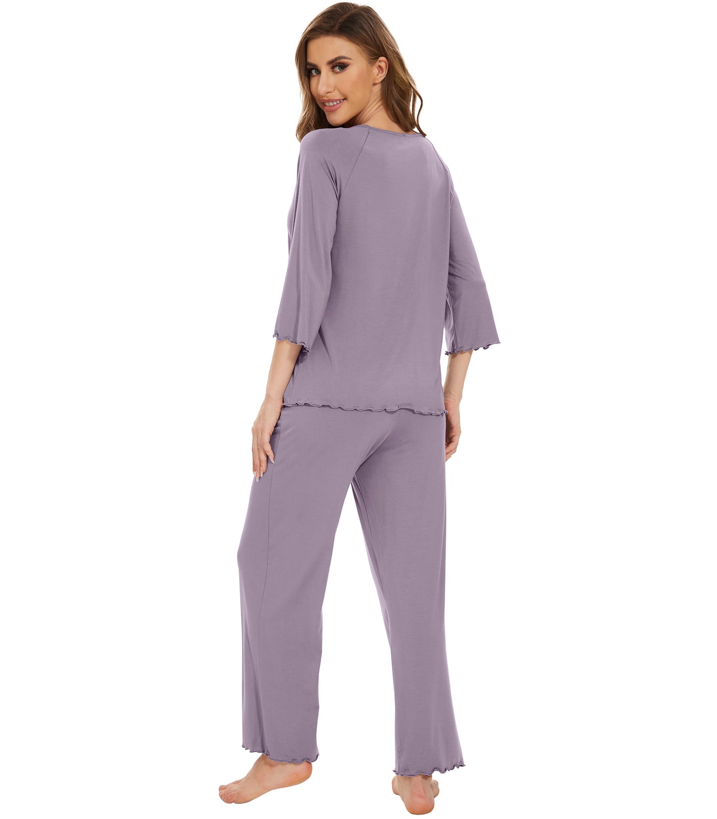 WiWi Bamboo Pajamas for Women Soft 3/4 Sleeve Sleepwear Casual Pj Set