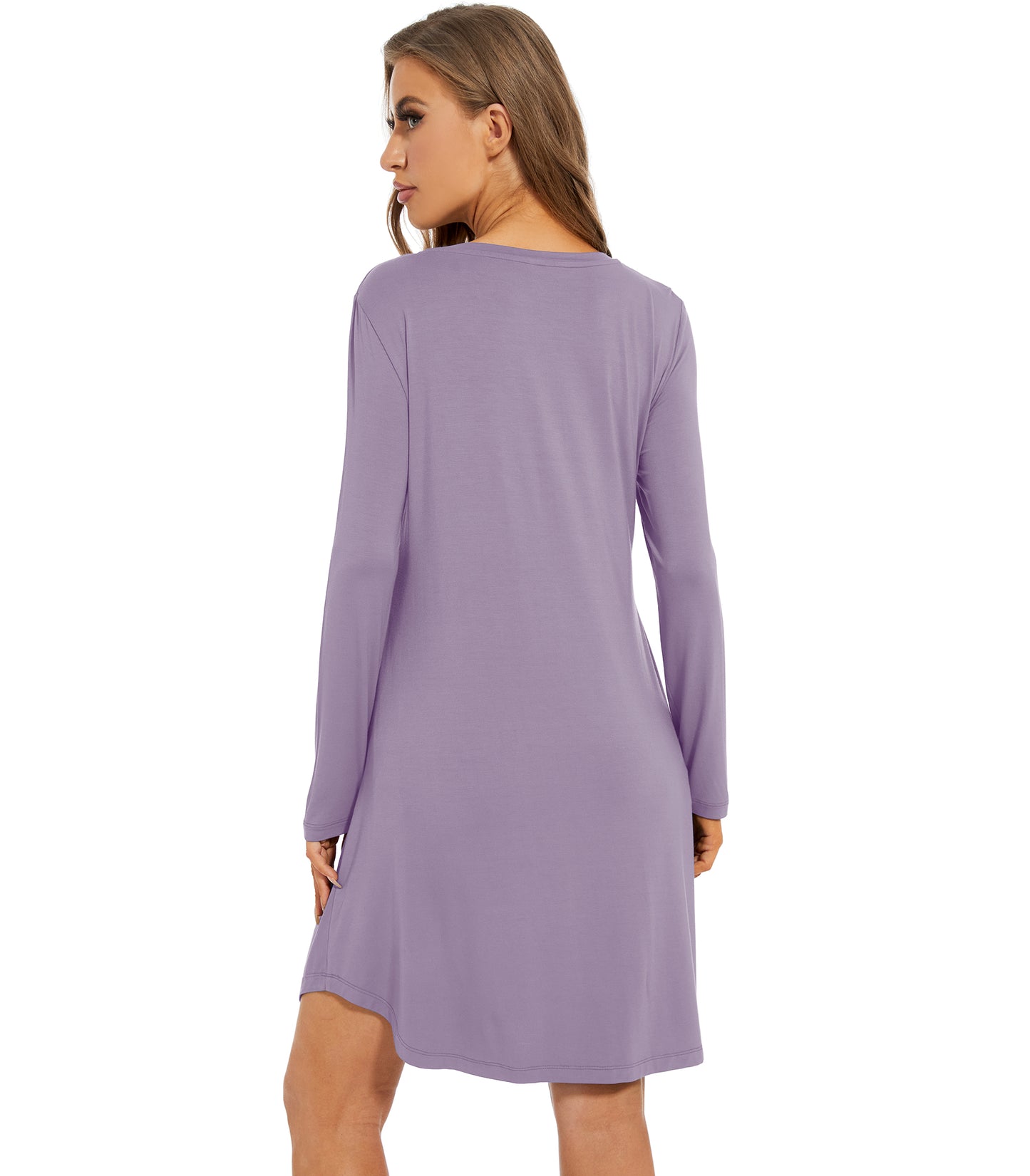 WiWi Scoop Neck Bamboo Nightgowns for Women Soft Long Sleeve Sleepwear