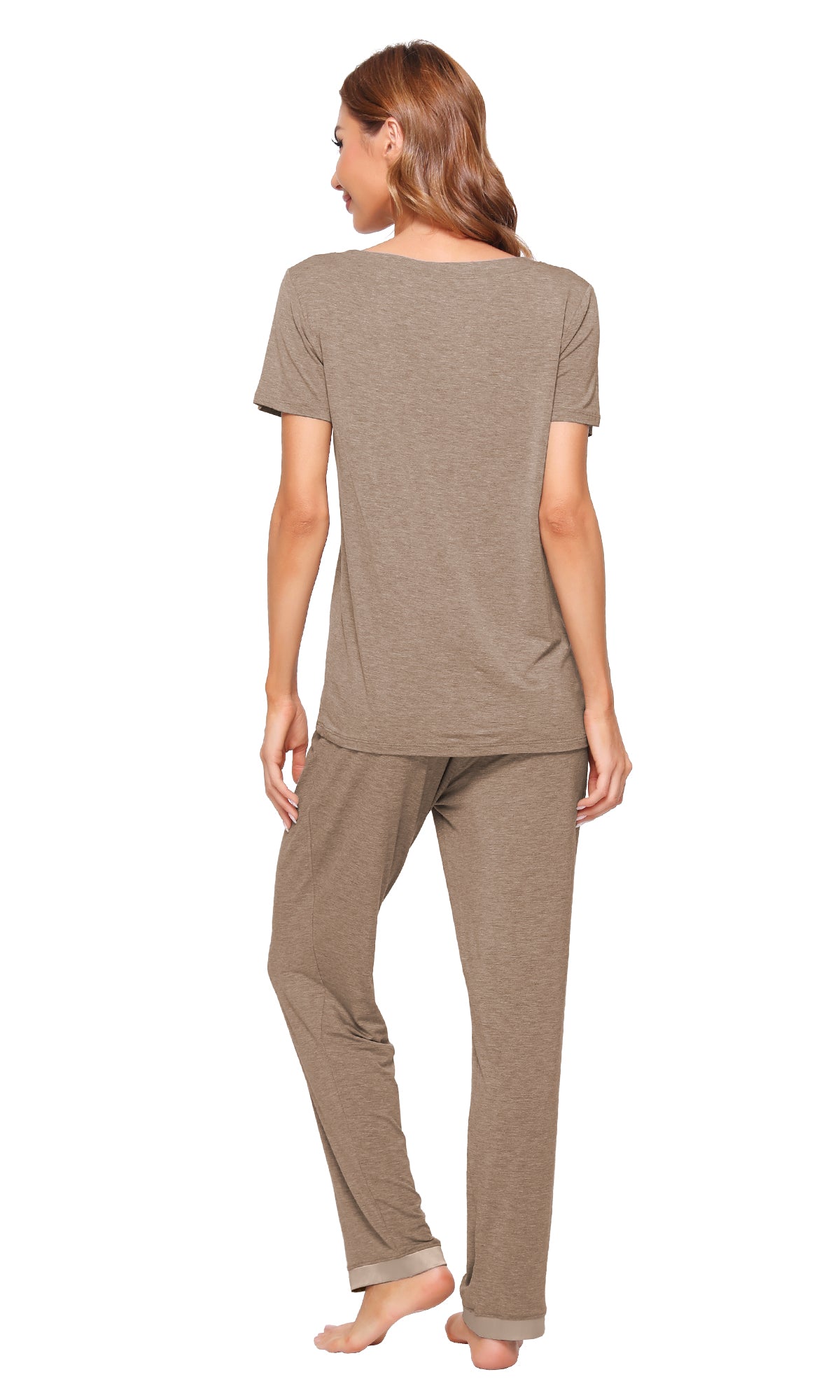 WiWi Bamboo Pajamas Set Soft Sleepwear Short Sleeve Top with Pant