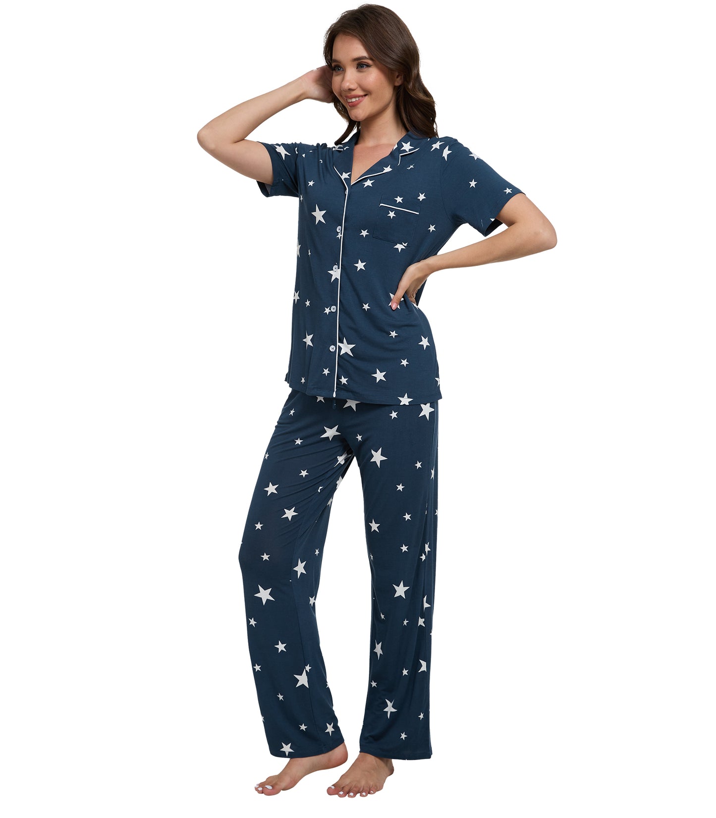 WiWi Womens Pajamas Set Soft Button Down Sleepwear
