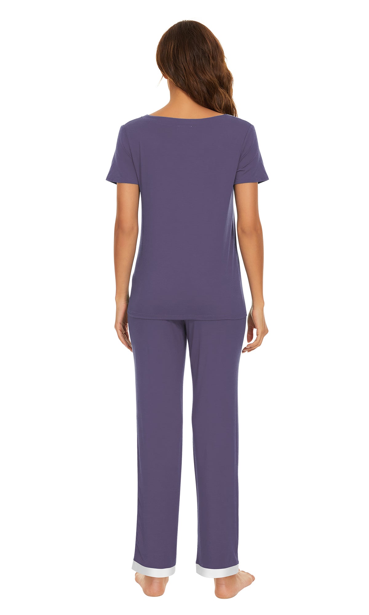 WiWi Bamboo Pajamas Set Soft Sleepwear Short Sleeve Top with Pant