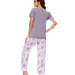 WiWi Bamboo Pajamas Set Soft Sleepwear Short Sleeve Top with Pant