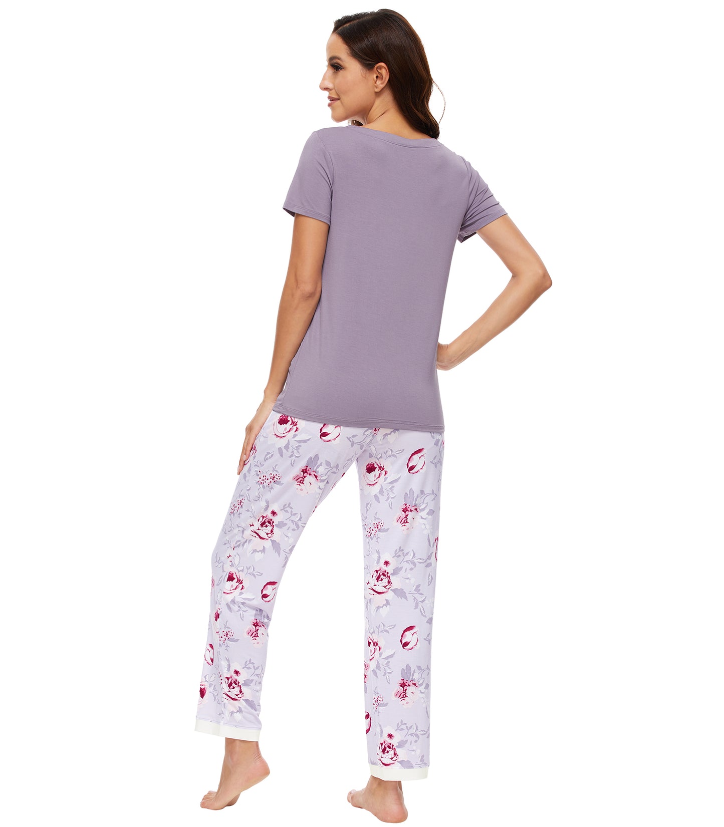 WiWi Bamboo Pajamas Set Soft Sleepwear Short Sleeve Top with Pant