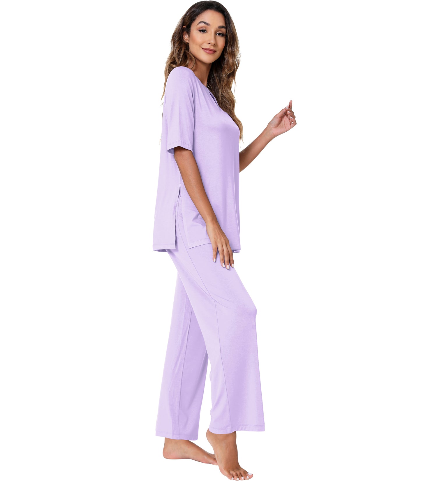 WiWi Bamboo Short Sleeve Sleepwear with Long Pants Pjs