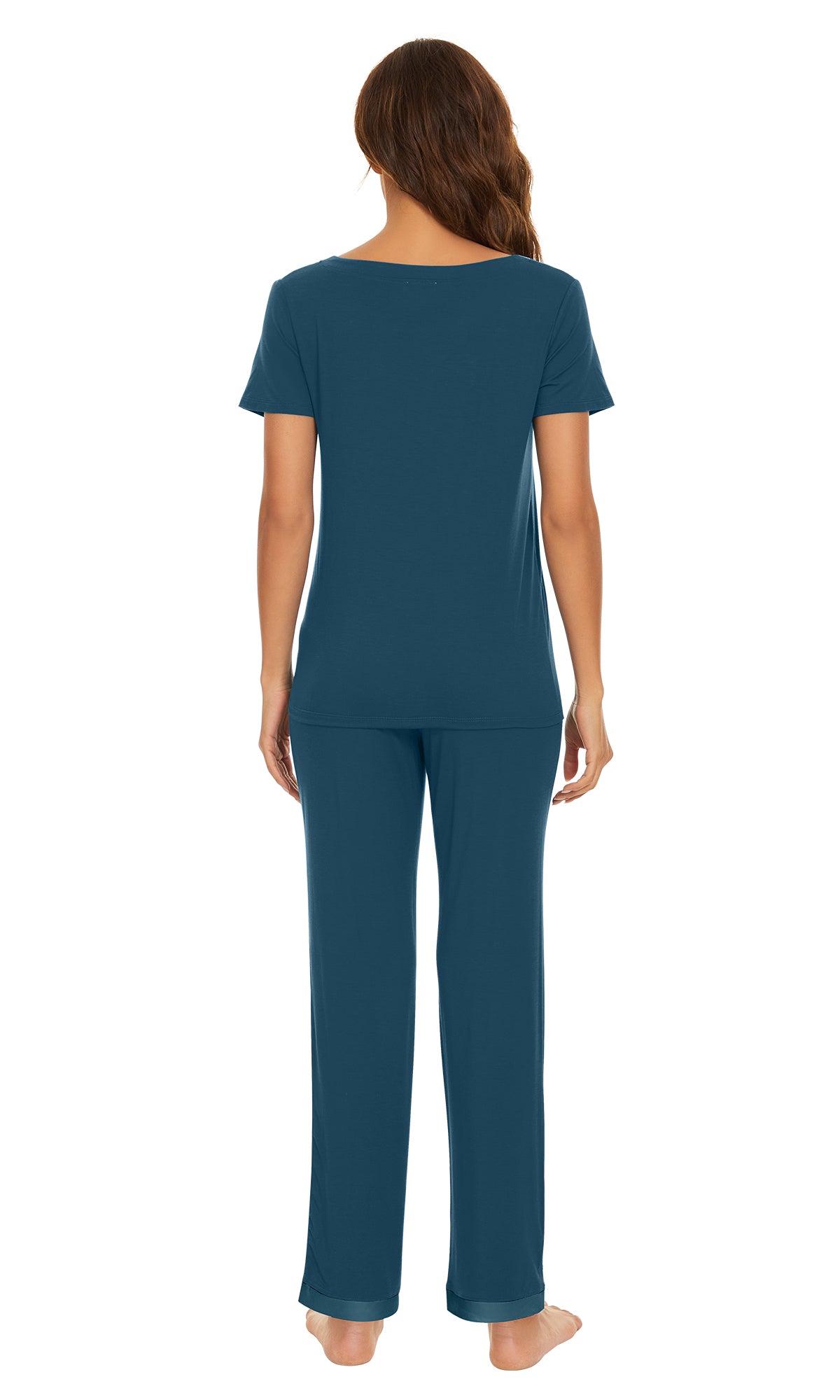 WiWi Bamboo Pajamas Set Soft Sleepwear Short Sleeve Top with Pant