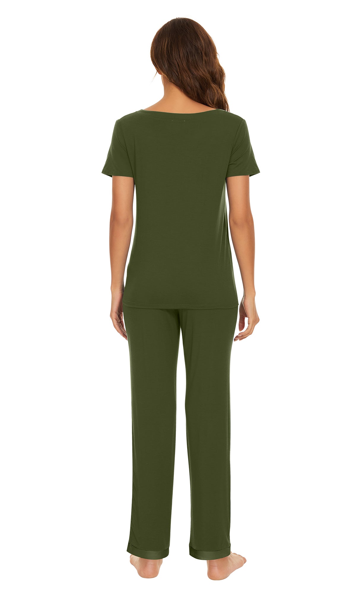 WiWi Bamboo Pajamas Set Soft Sleepwear Short Sleeve Top with Pant