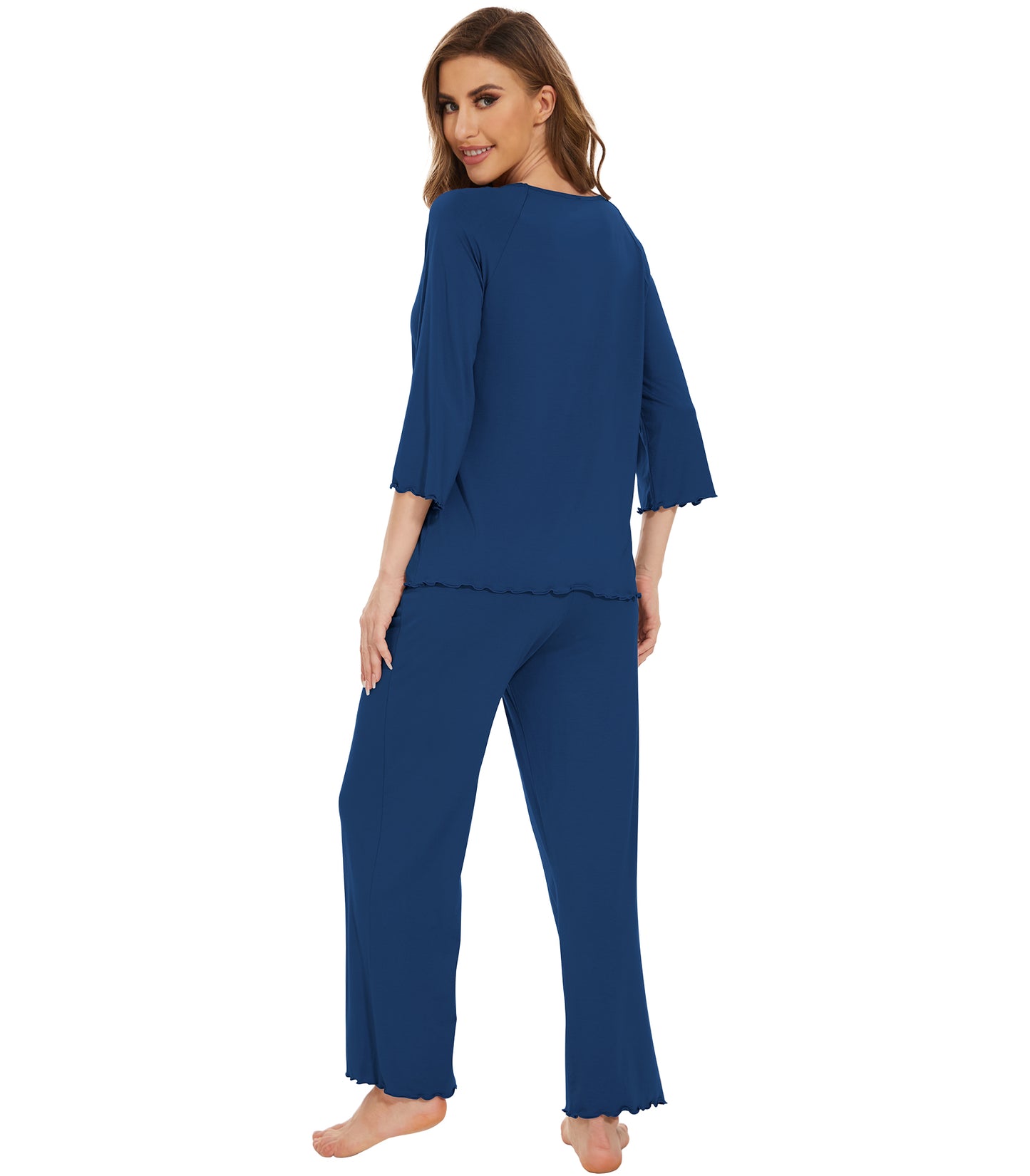 WiWi Bamboo Pajamas for Women Soft 3/4 Sleeve Sleepwear Casual Pj Set