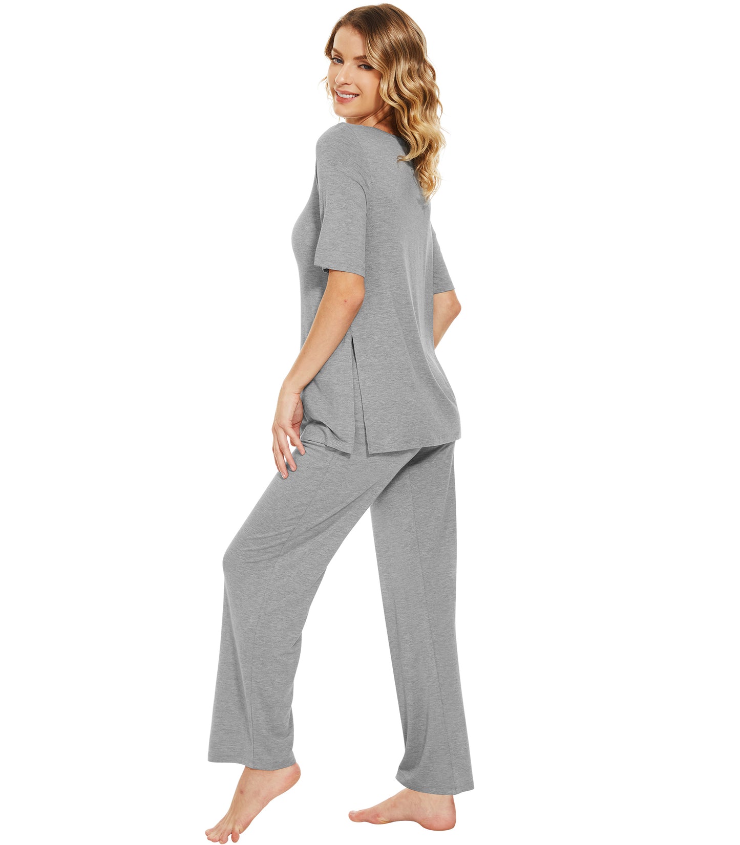 WiWi Bamboo Short Sleeve Sleepwear with Long Pants Pjs