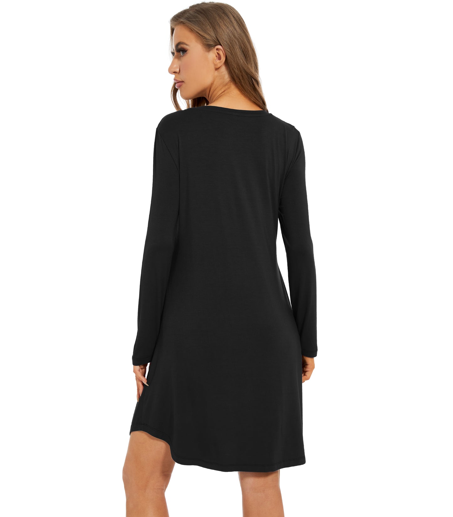 WiWi Scoop Neck Bamboo Nightgowns for Women Soft Long Sleeve Sleepwear