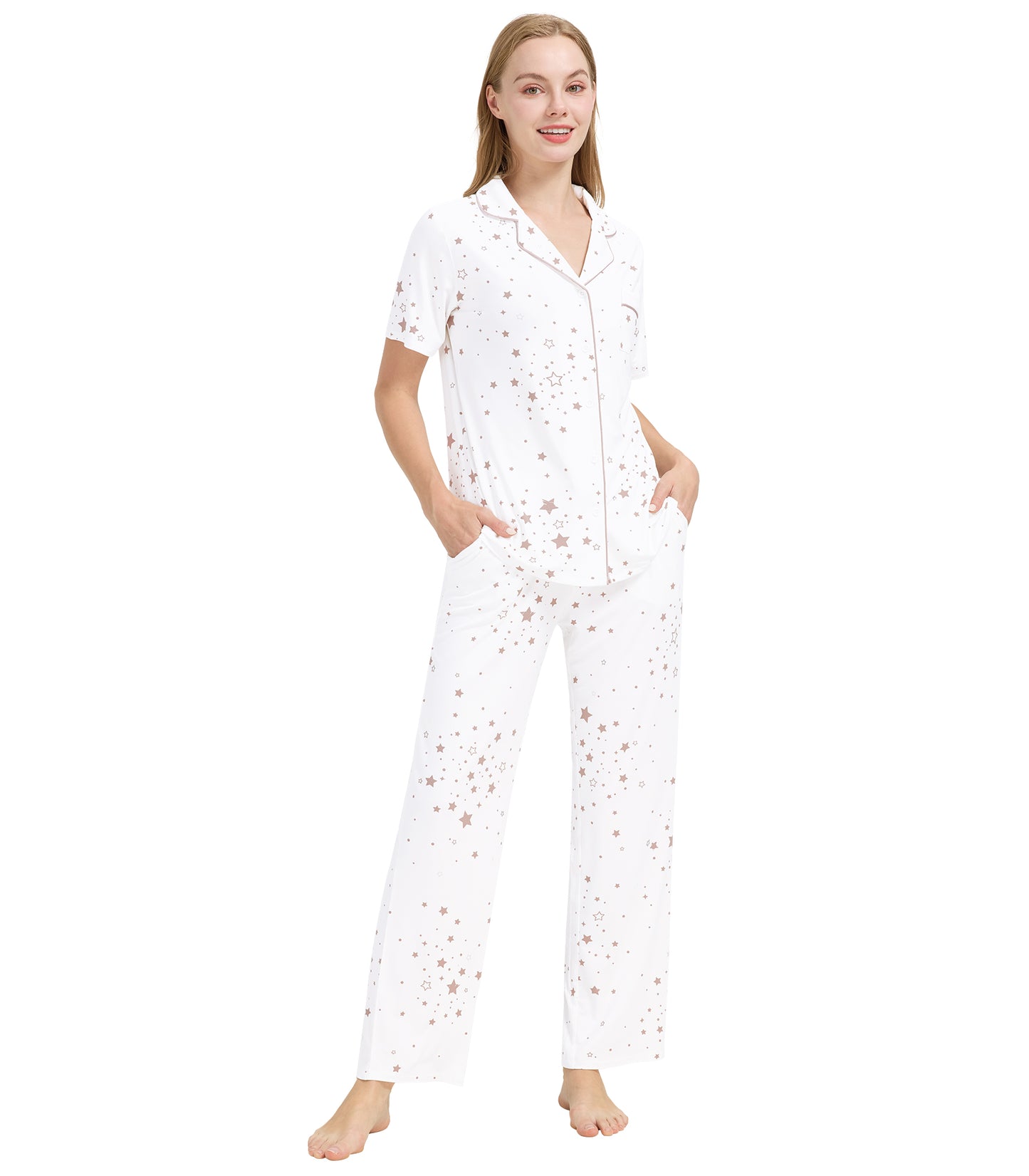 WiWi Womens Pajamas Set Soft Button Down Sleepwear
