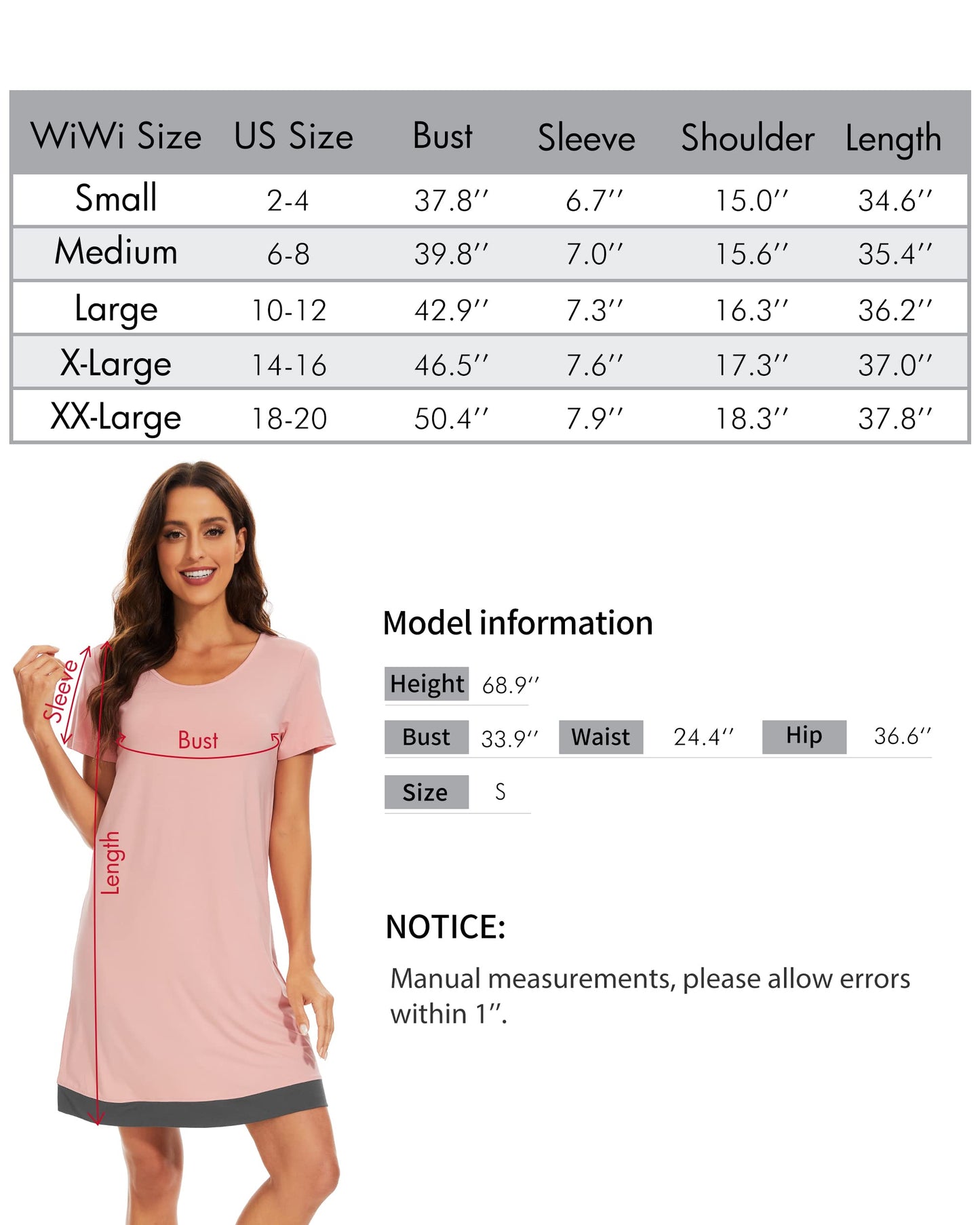 WiWi Bamboo Women's Short Sleeve Nightgown