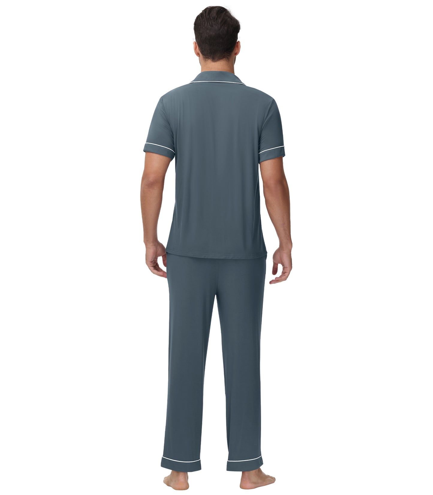 WiWi Men's Pajama Set Button Down Classic Notch Collar Loungewear