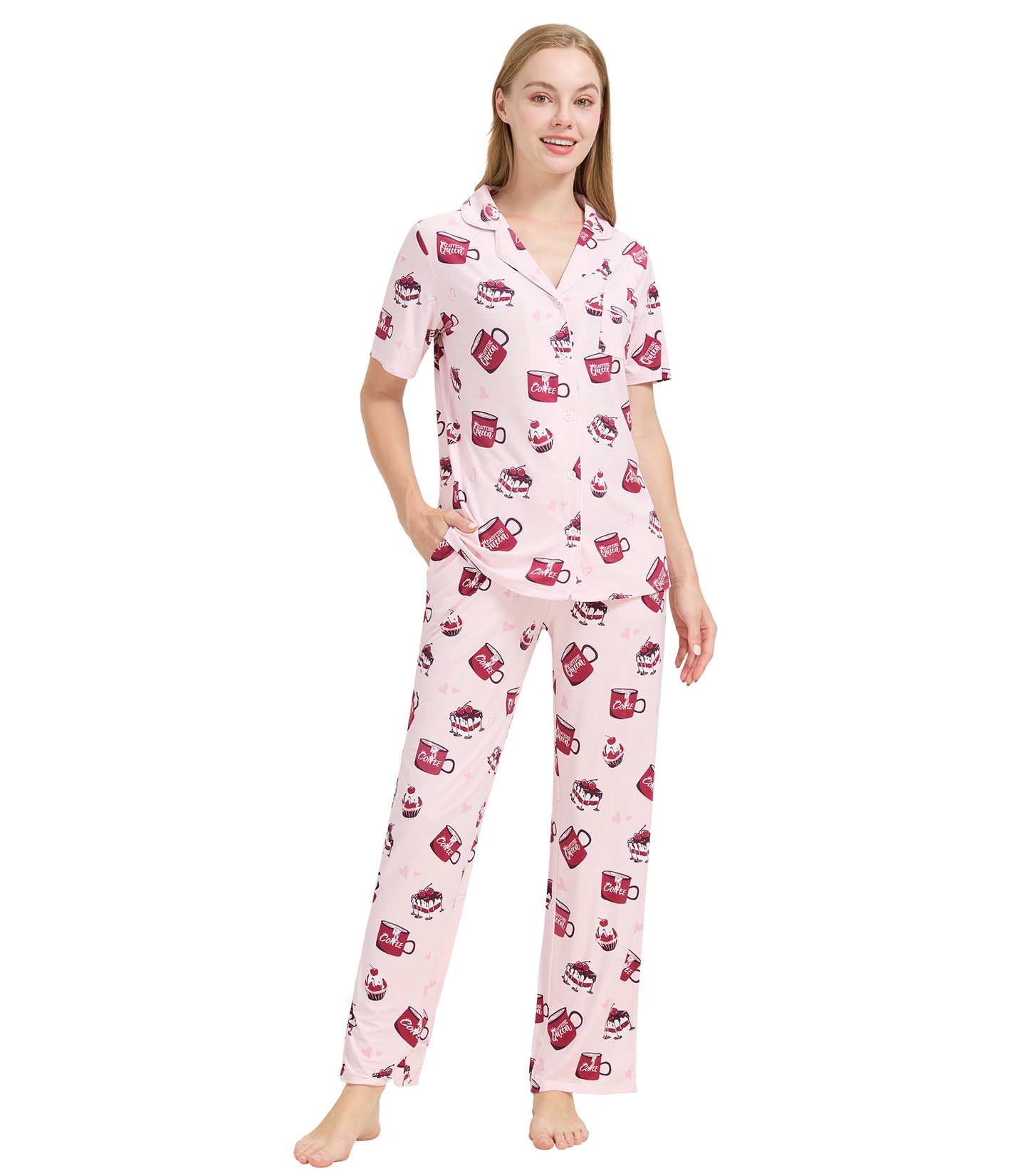 WiWi Womens Pajamas Set Soft Button Down Sleepwear