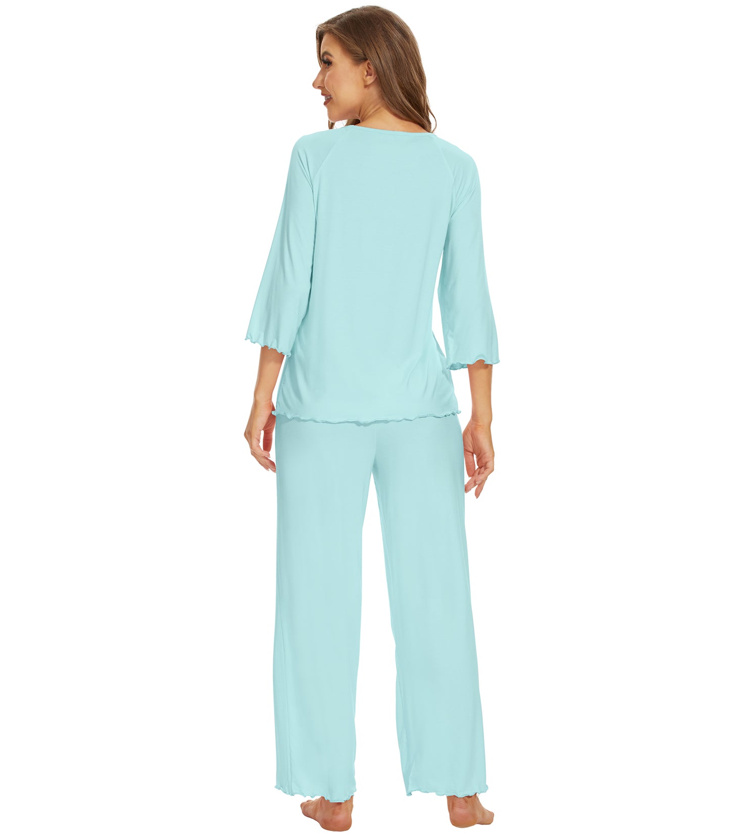 WiWi Bamboo Pajamas for Women Soft 3/4 Sleeve Sleepwear Casual Pj Set