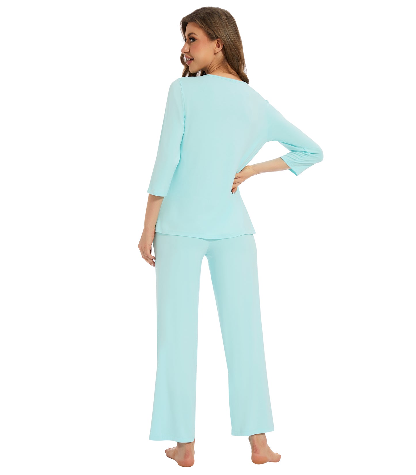 WiWi Women's Bamboo Pajamas Soft 3/4 Sleeve Pajama Sets 2 Pieces Pjs