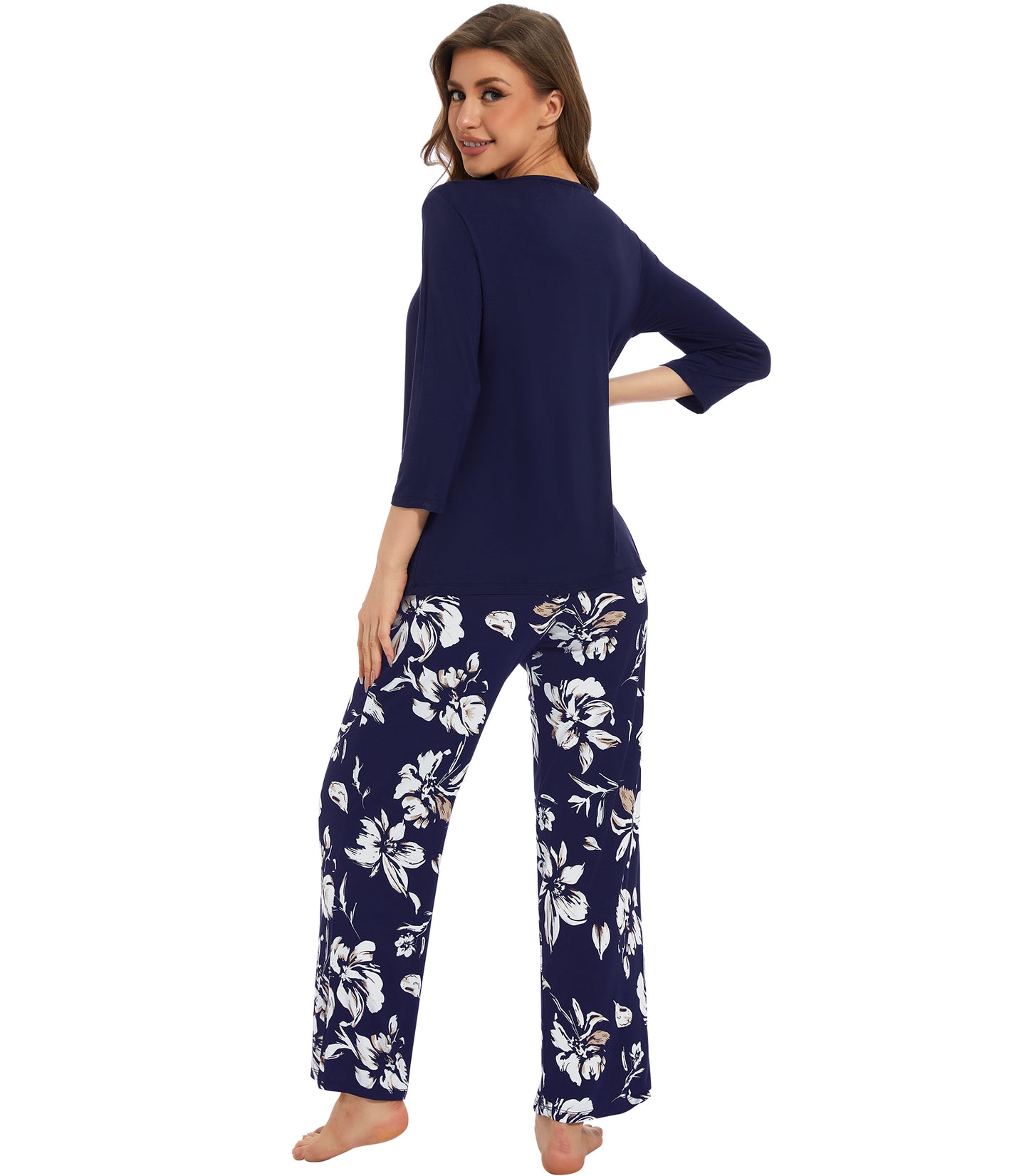 WiWi Women's Bamboo Pajamas Soft 3/4 Sleeve Pajama Sets 2 Pieces Pjs
