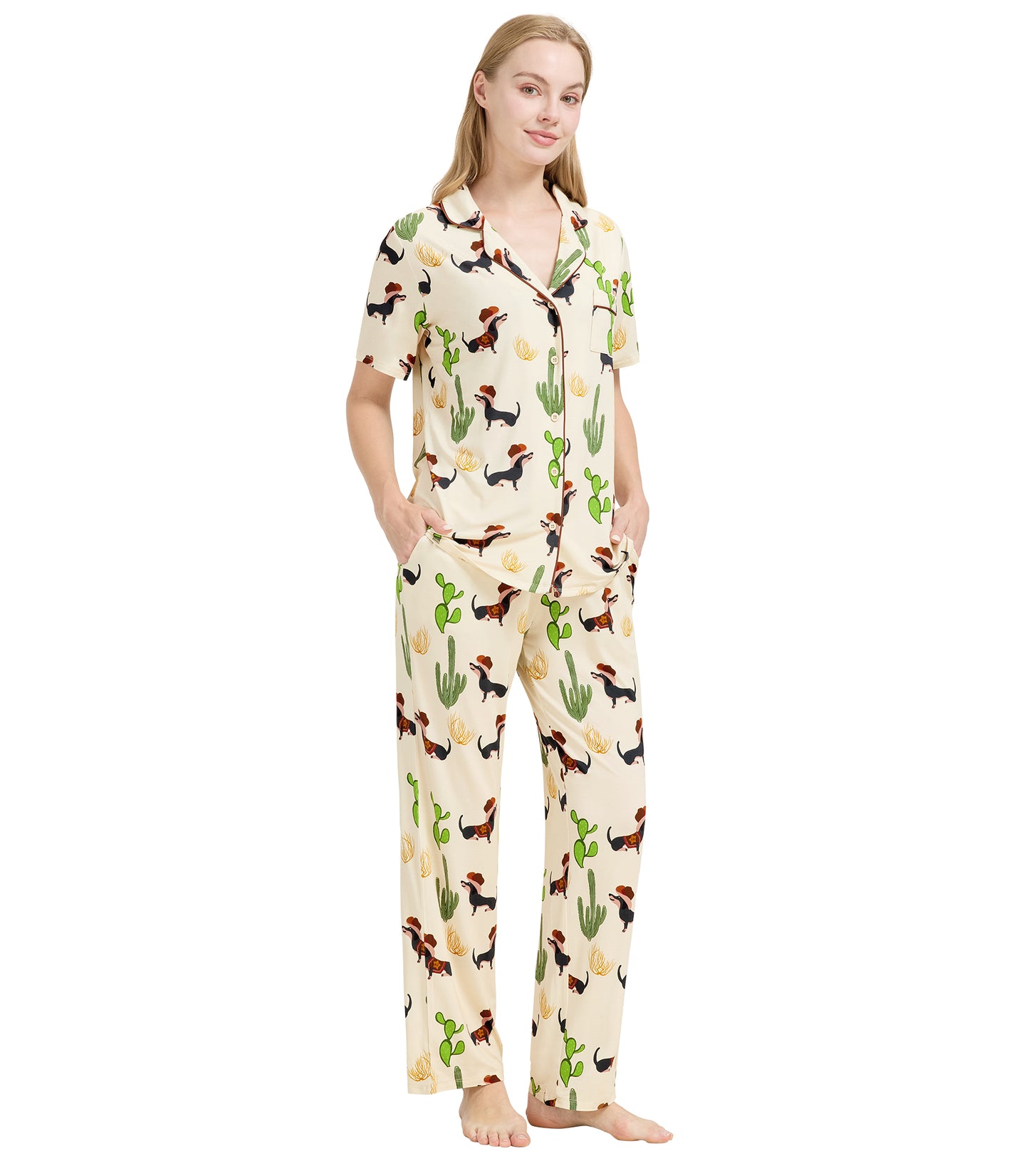 WiWi Womens Pajamas Set Soft Button Down Sleepwear