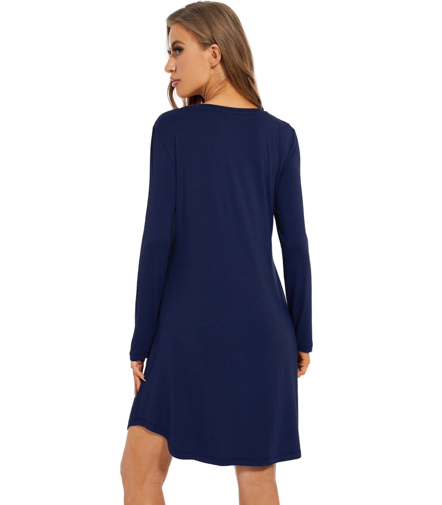 WiWi Scoop Neck Bamboo Nightgowns for Women Soft Long Sleeve Sleepwear