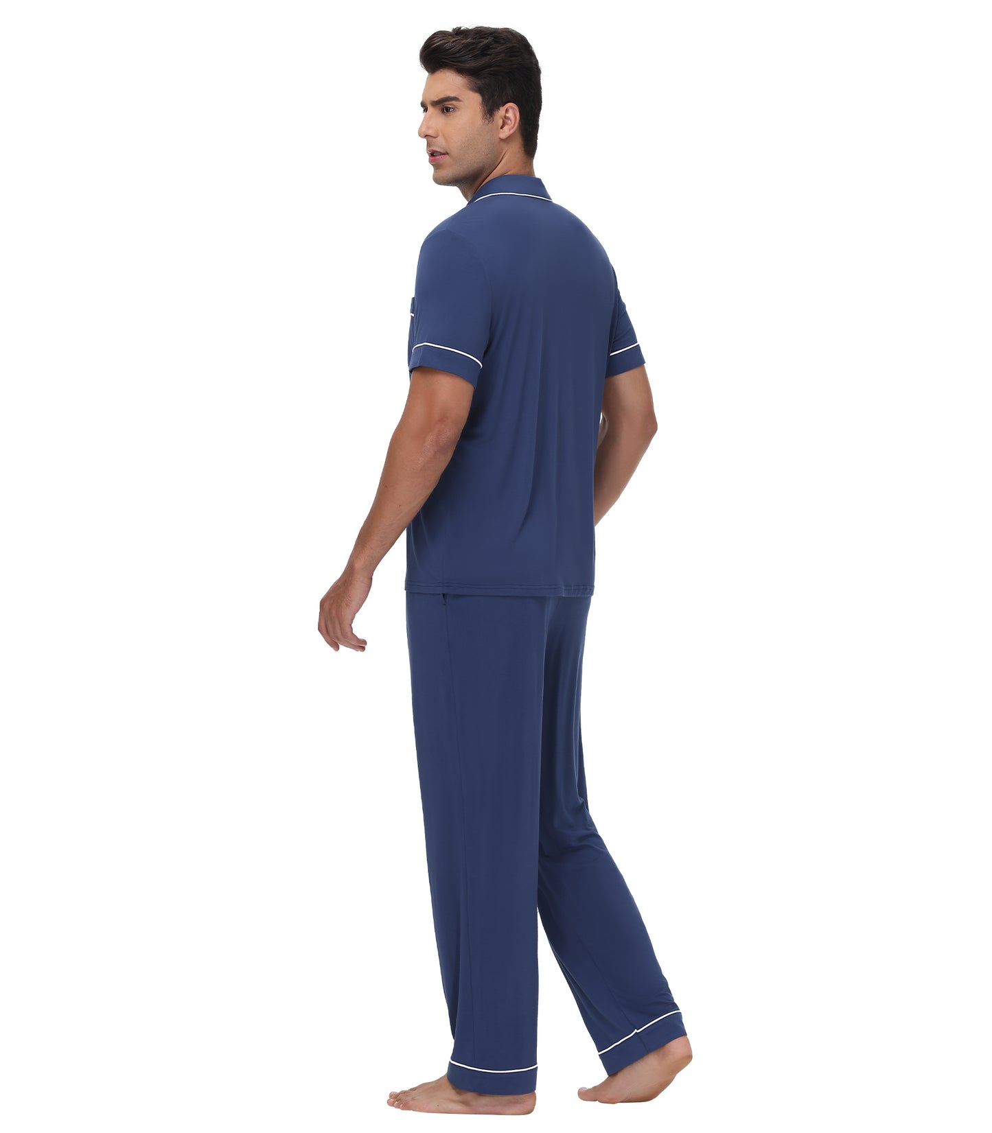 WiWi Men's Pajama Set Button Down Classic Notch Collar Loungewear