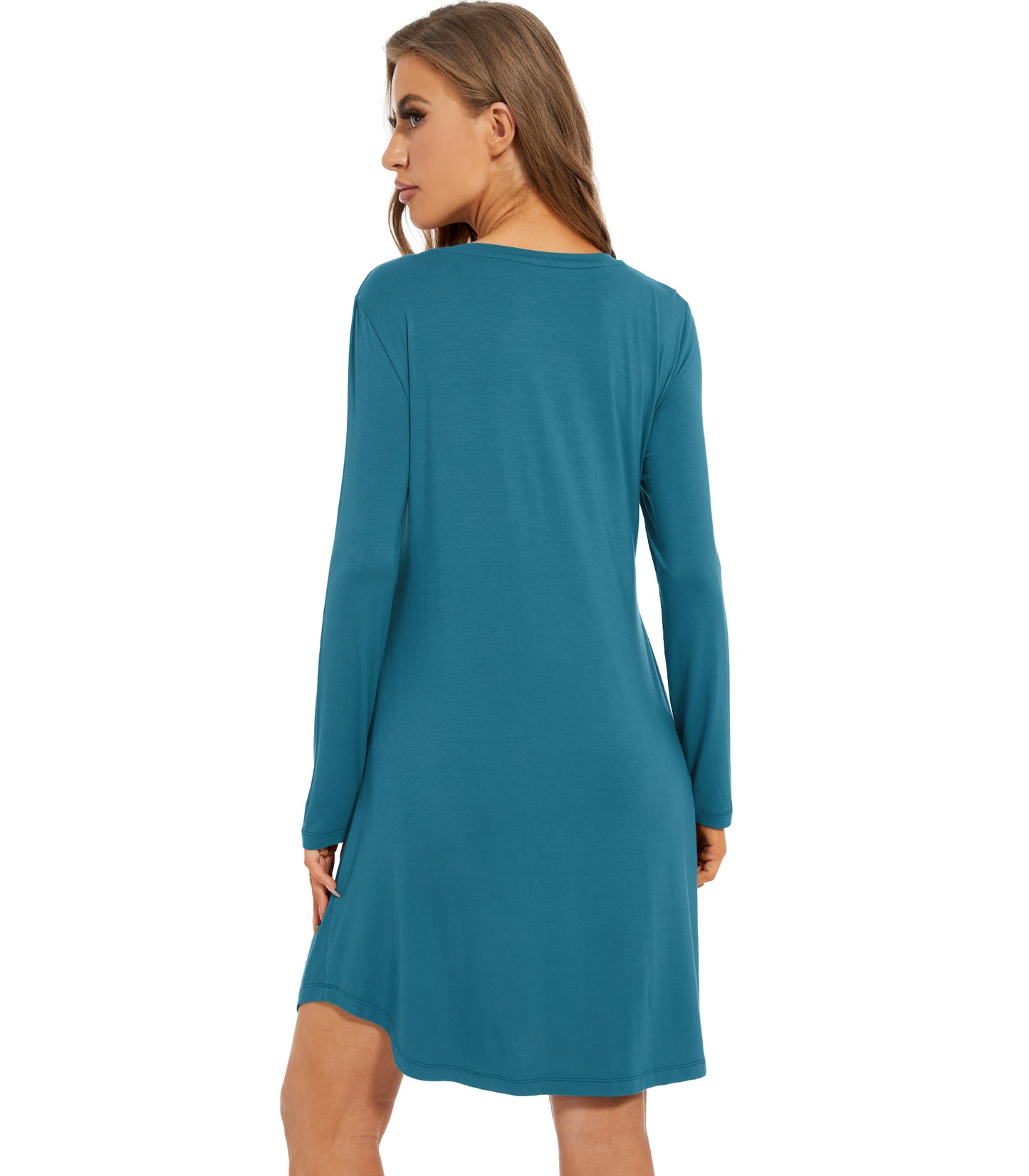 WiWi Scoop Neck Bamboo Nightgowns for Women Soft Long Sleeve Sleepwear