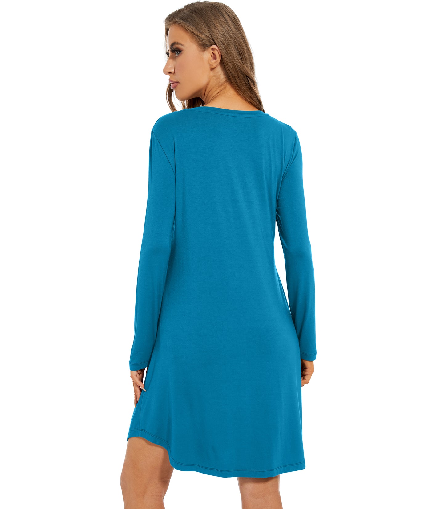 WiWi Scoop Neck Bamboo Nightgowns for Women Soft Long Sleeve Sleepwear
