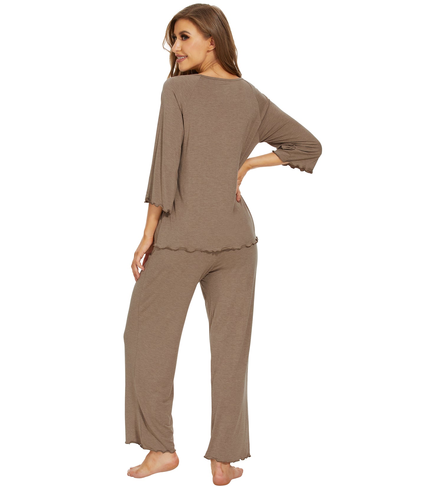 WiWi Bamboo Pajamas for Women Soft 3/4 Sleeve Sleepwear Casual Pj Set