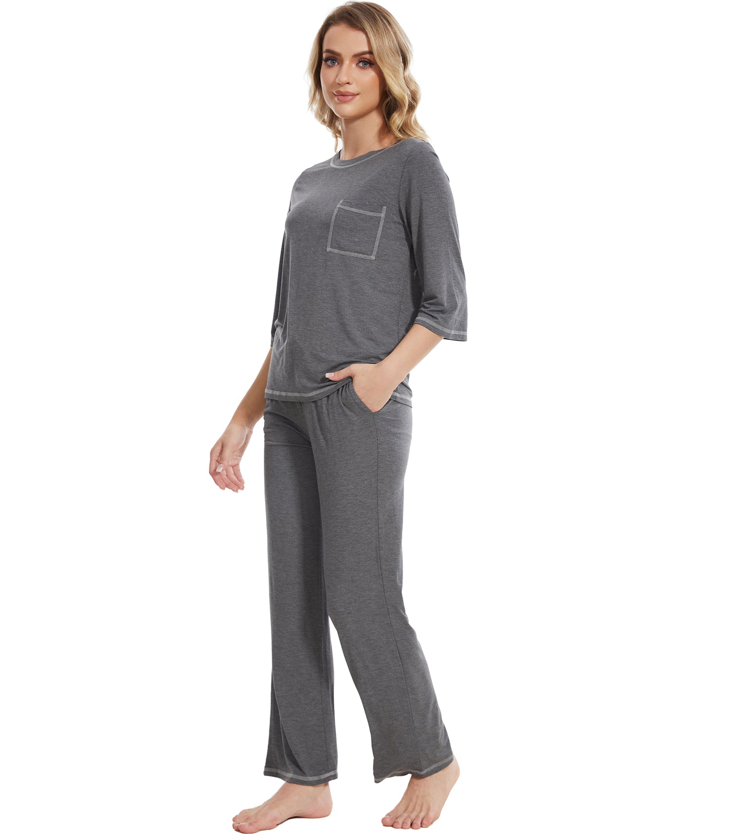 WiWi Women's Bamboo Pajama Sets Soft Loose Comfy Top with Pants