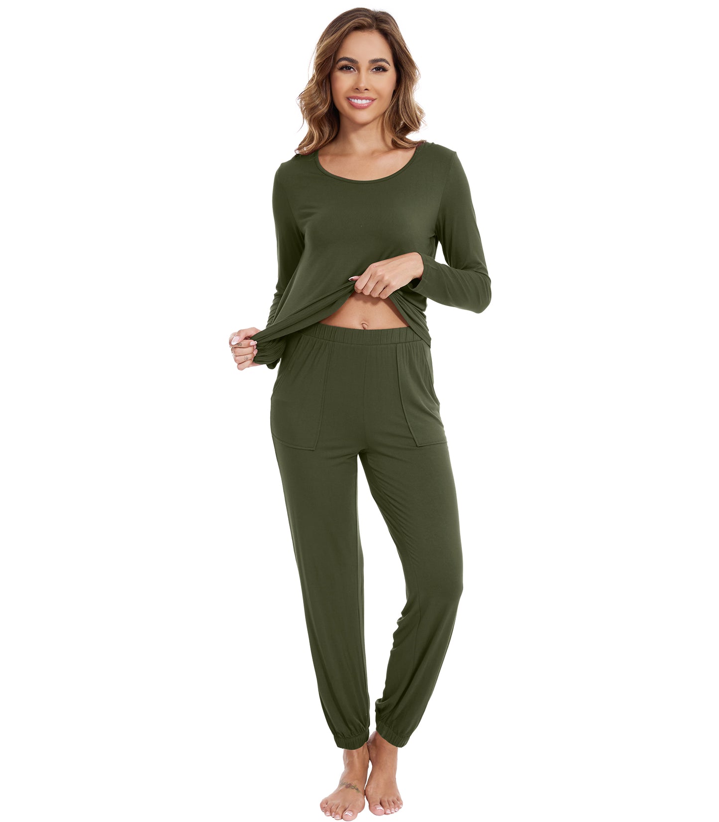 WiWi Scoop Neck Pajama Sets Sport Pajamas for Women