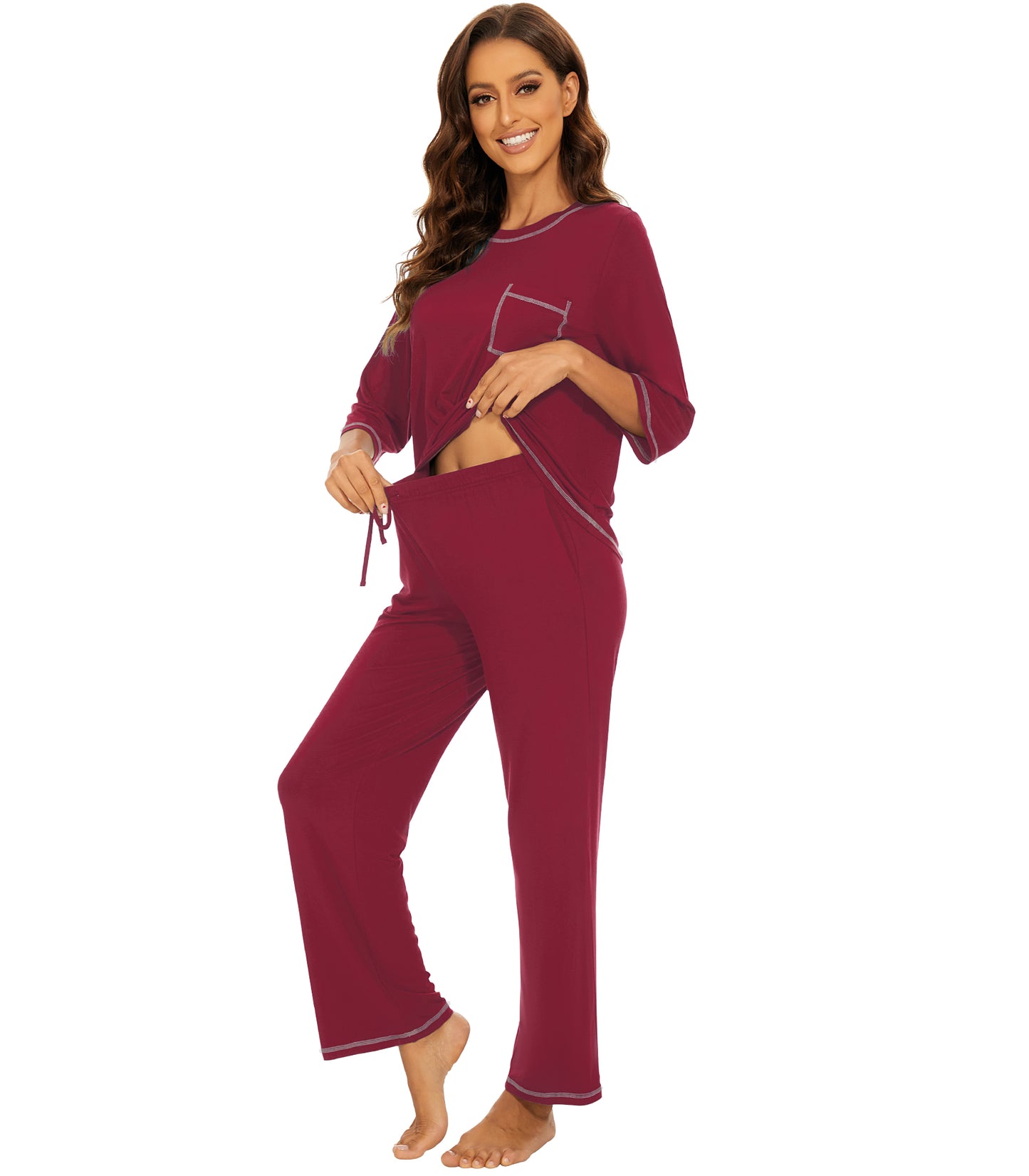WiWi Women's Bamboo Pajama Sets Soft Loose Comfy Top with Pants