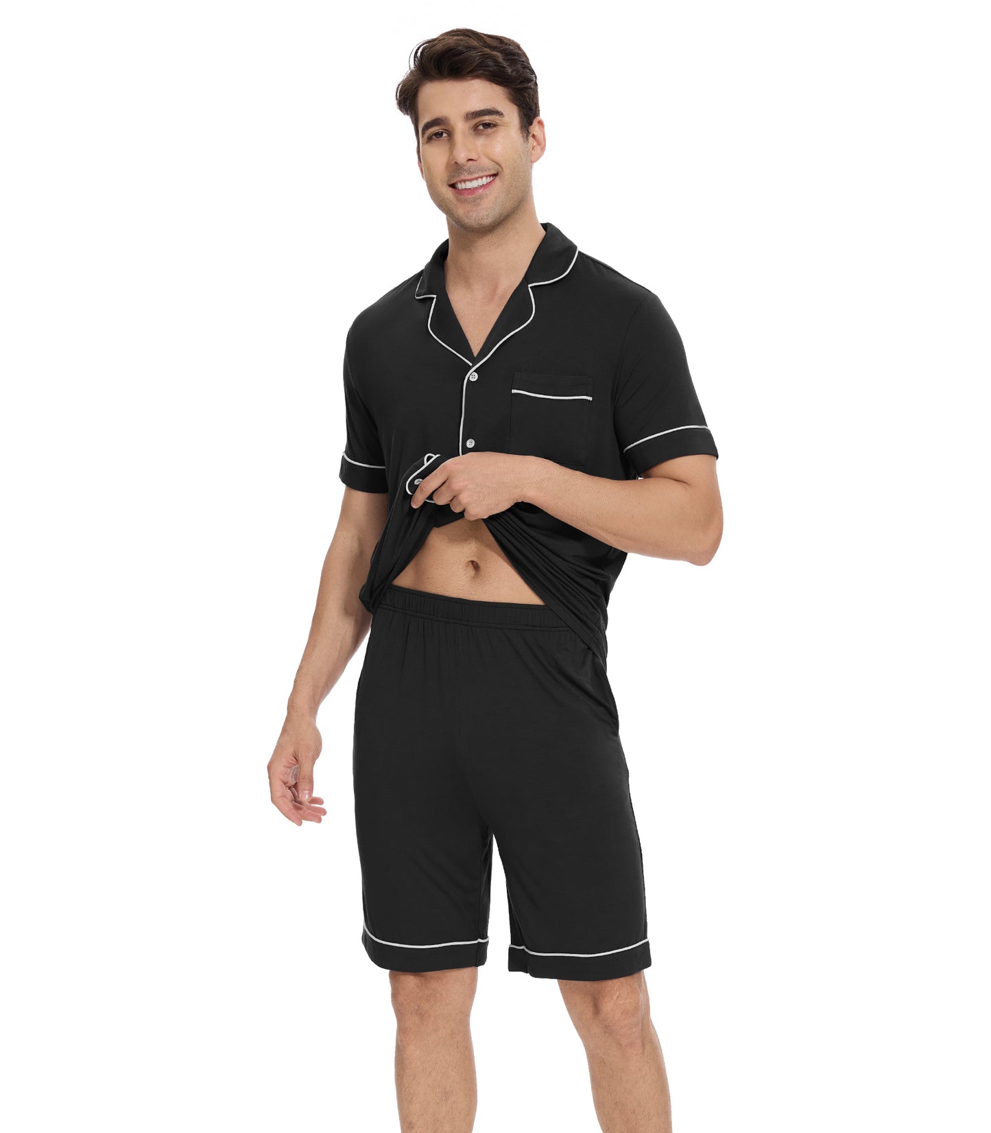 WiWi Loungewear Set for Men with Piping Notch Collar