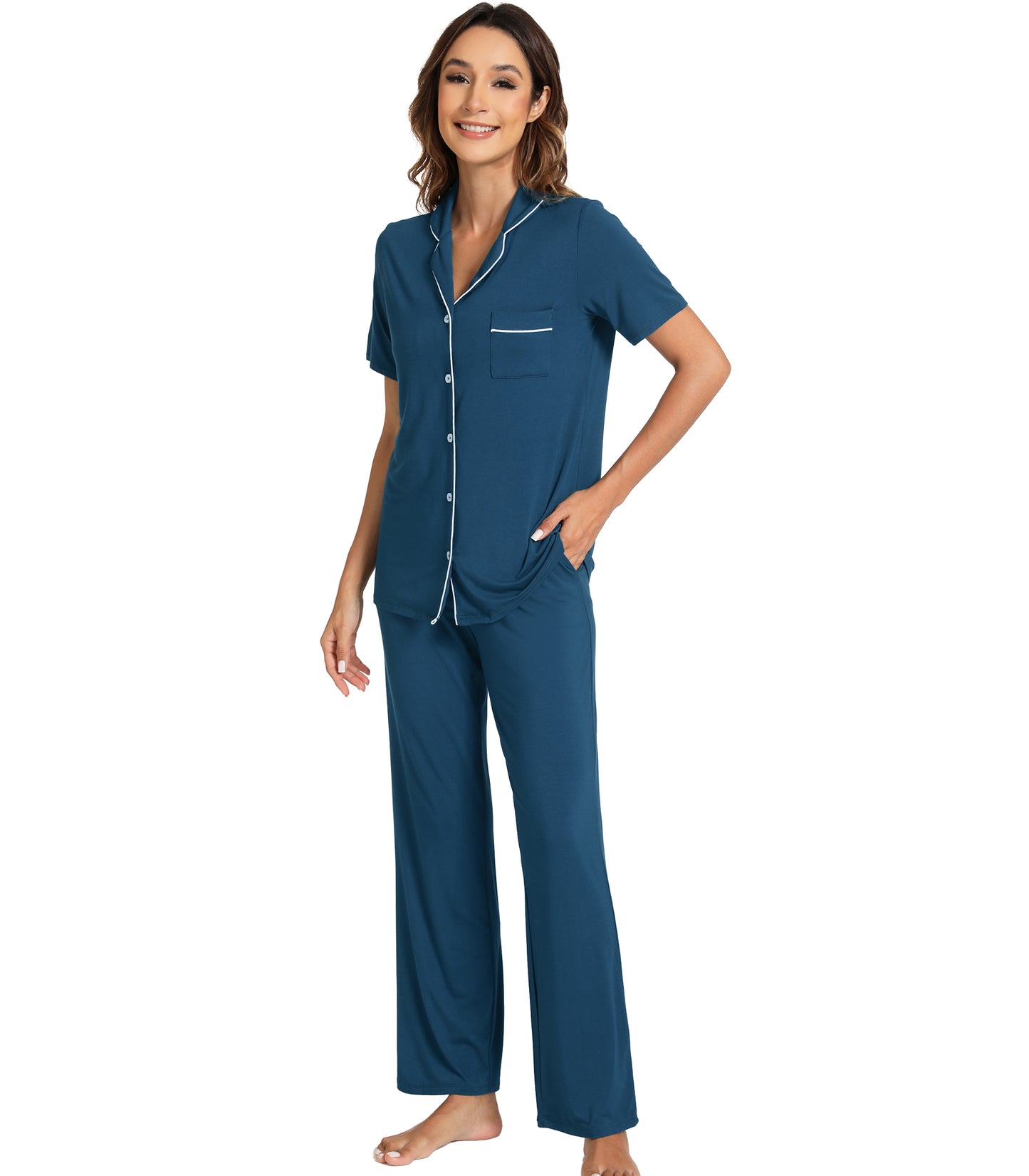 WiWi Womens Pajamas Set Soft Button Down Sleepwear