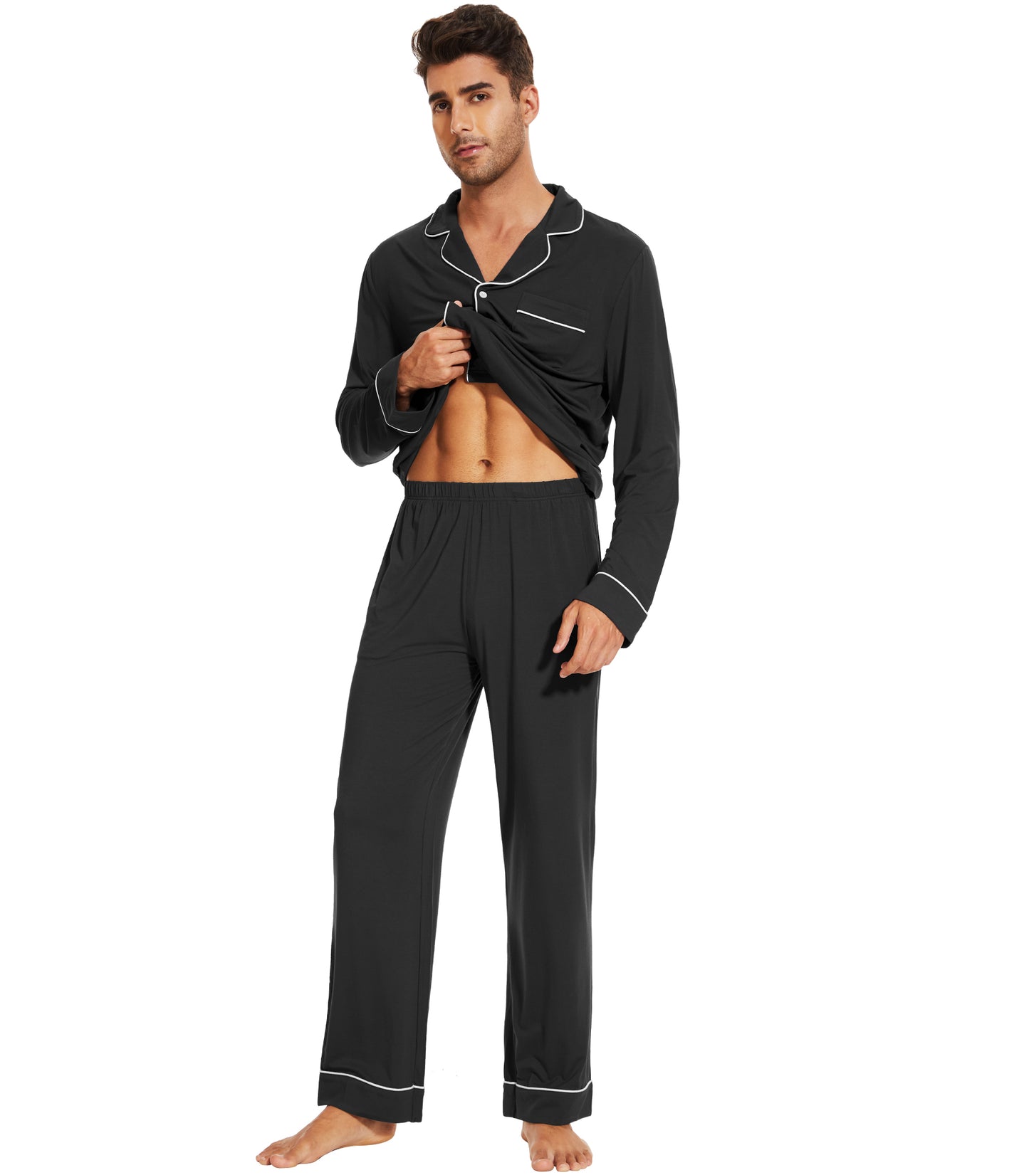 WiWi Bamboo Mens Pajamas Set Soft Button Down Cooling PJs with Pockets