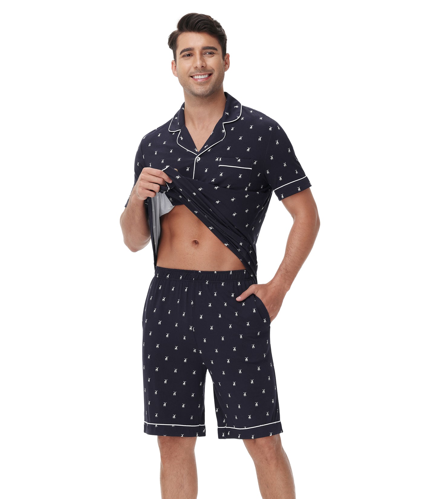 WiWi Loungewear Set for Men with Piping Notch Collar