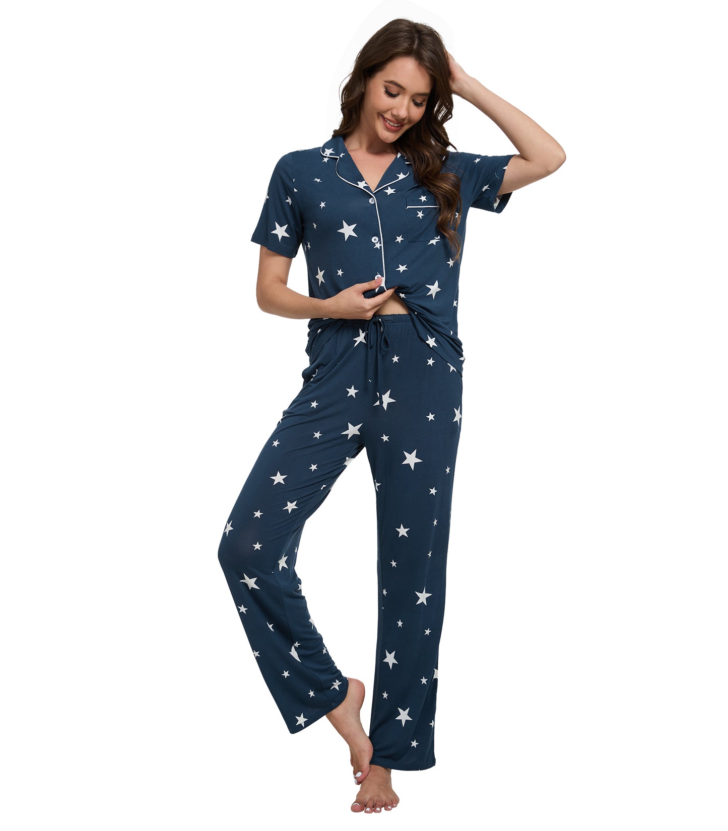 WiWi Womens Pajamas Set Soft Button Down Sleepwear