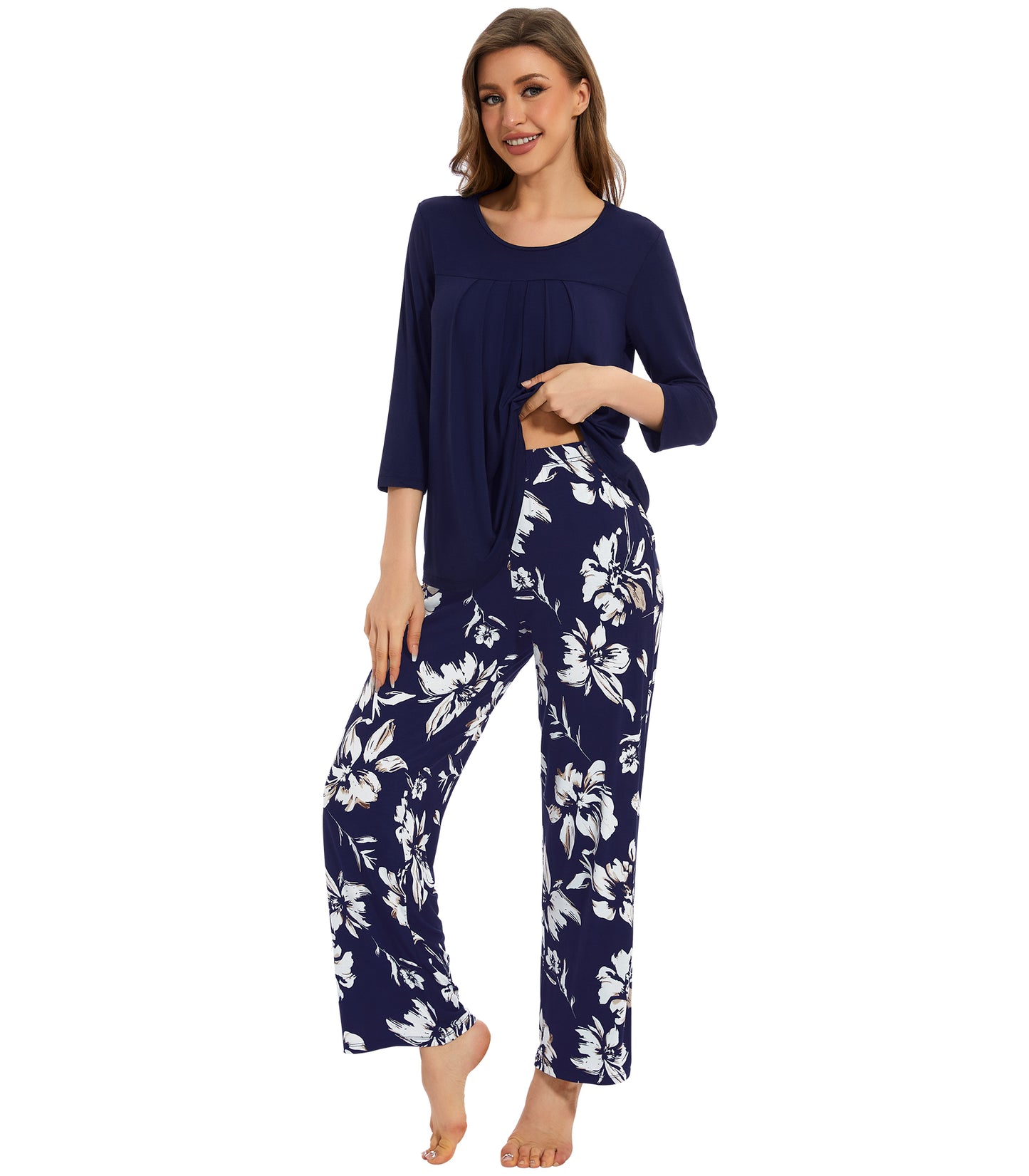 WiWi Women's Bamboo Pajamas Soft 3/4 Sleeve Pajama Sets 2 Pieces Pjs