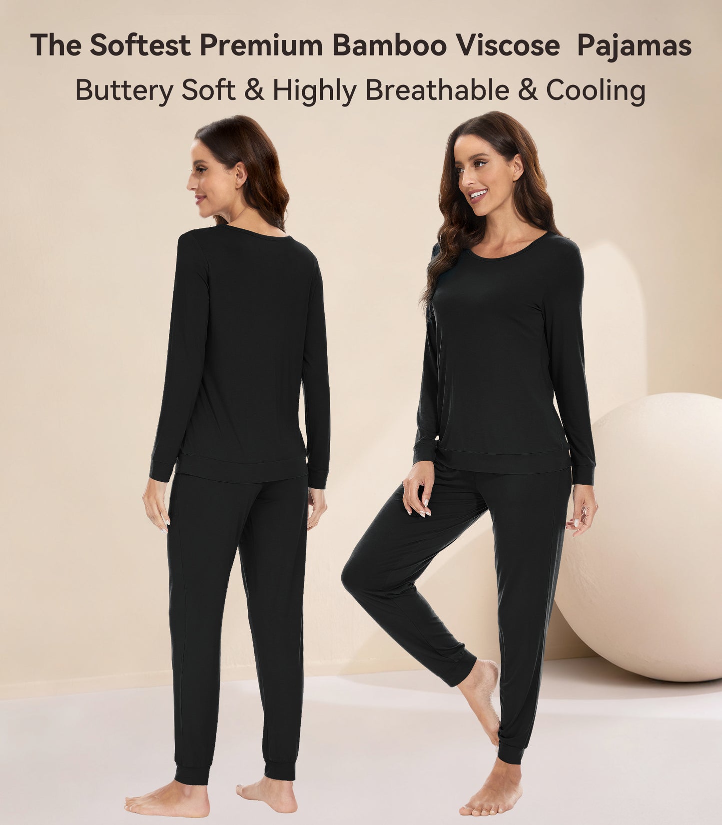 WiWi Women's Bamboo Pajama Sets Long Sleeves Top with Pants Loungewear Set