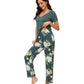 WiWi Bamboo Pajamas Set Soft Sleepwear Short Sleeve Top with Pant