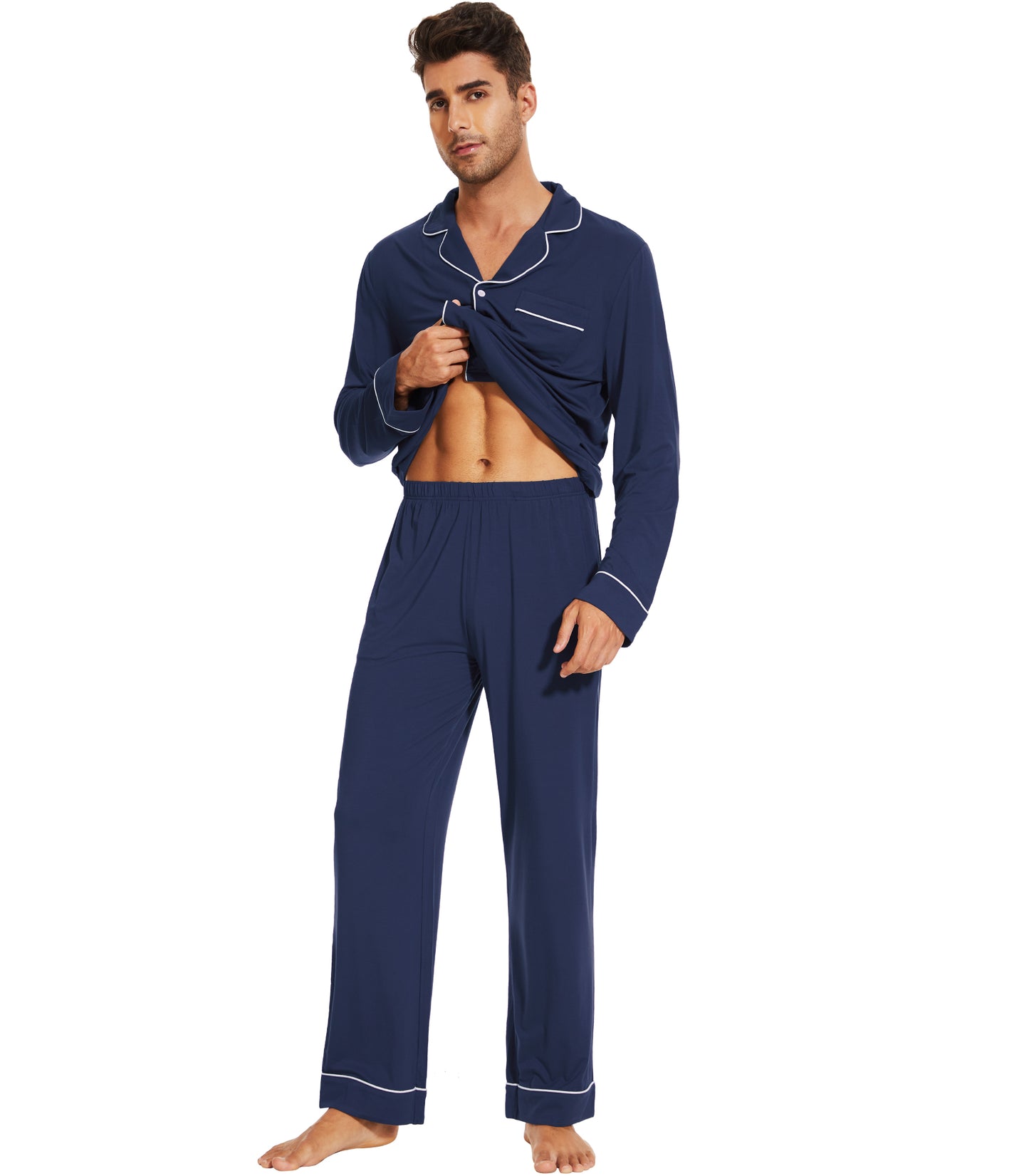 WiWi Bamboo Mens Pajamas Set Soft Button Down Cooling PJs with Pockets