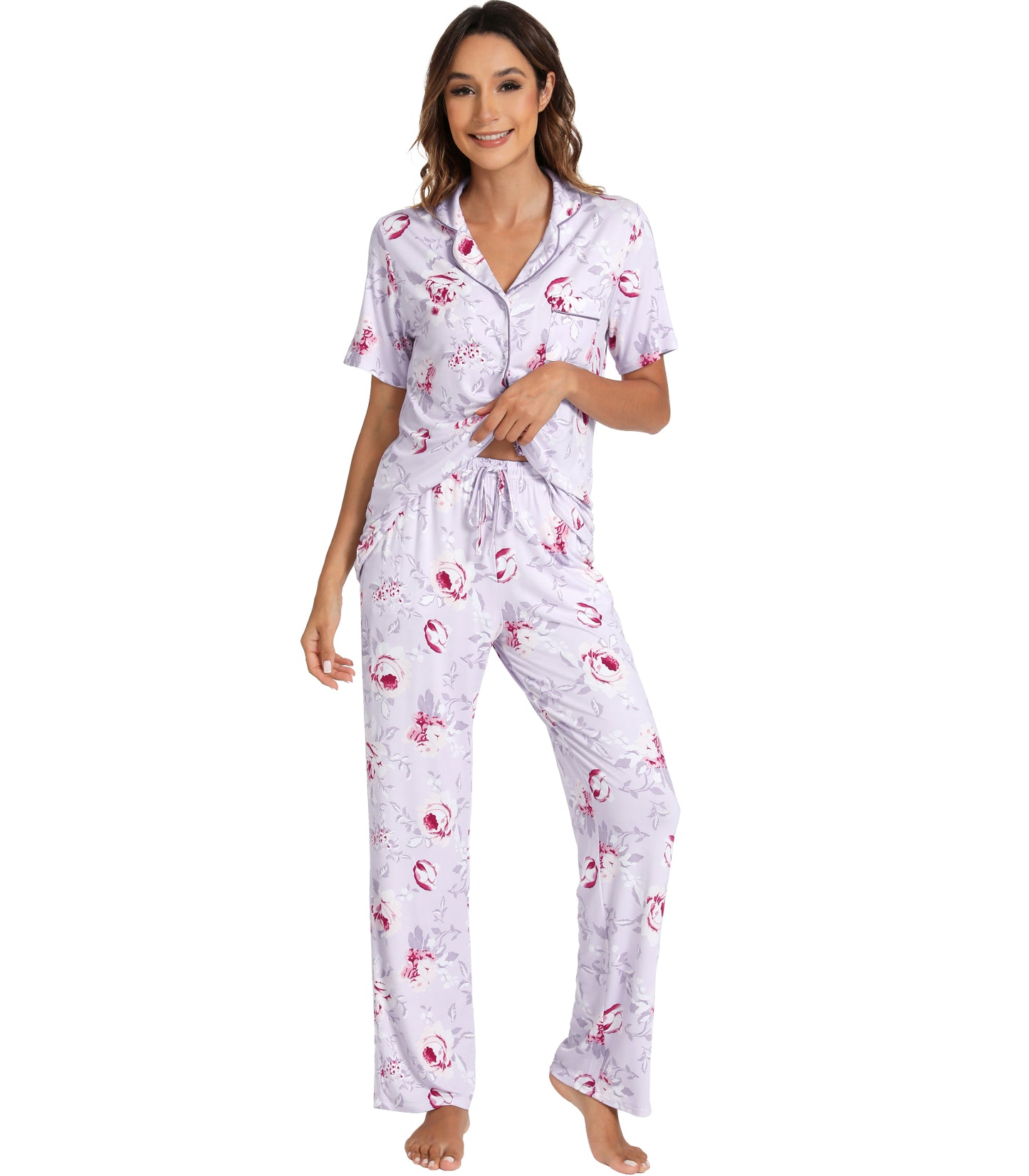 WiWi Womens Pajamas Set Soft Button Down Sleepwear