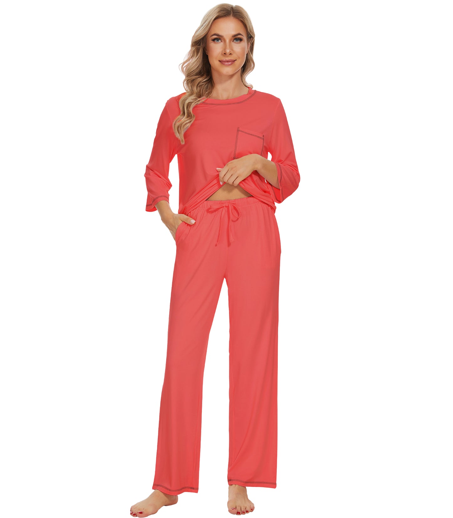WiWi Women's Bamboo Pajama Sets Soft Loose Comfy Top with Pants